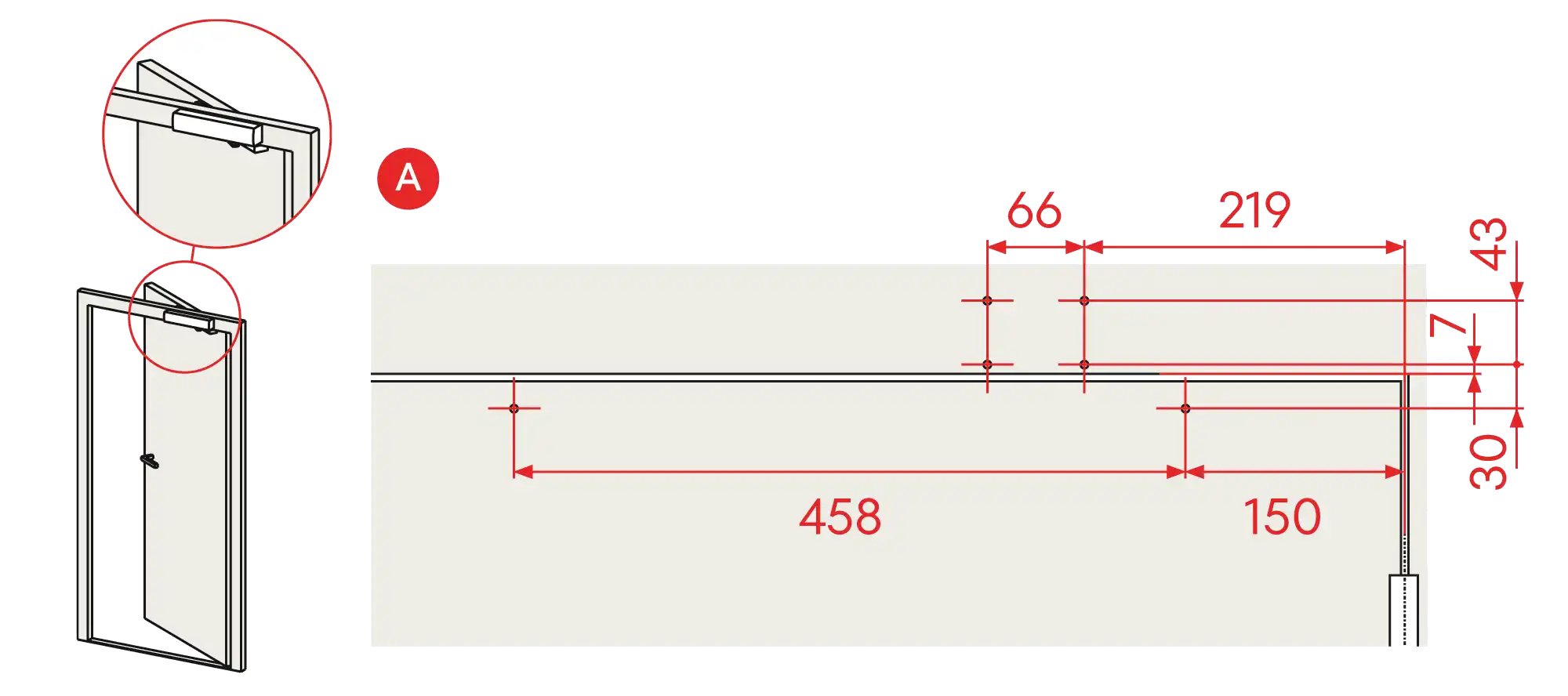 Installation inverted mounting on hinge side DIN L