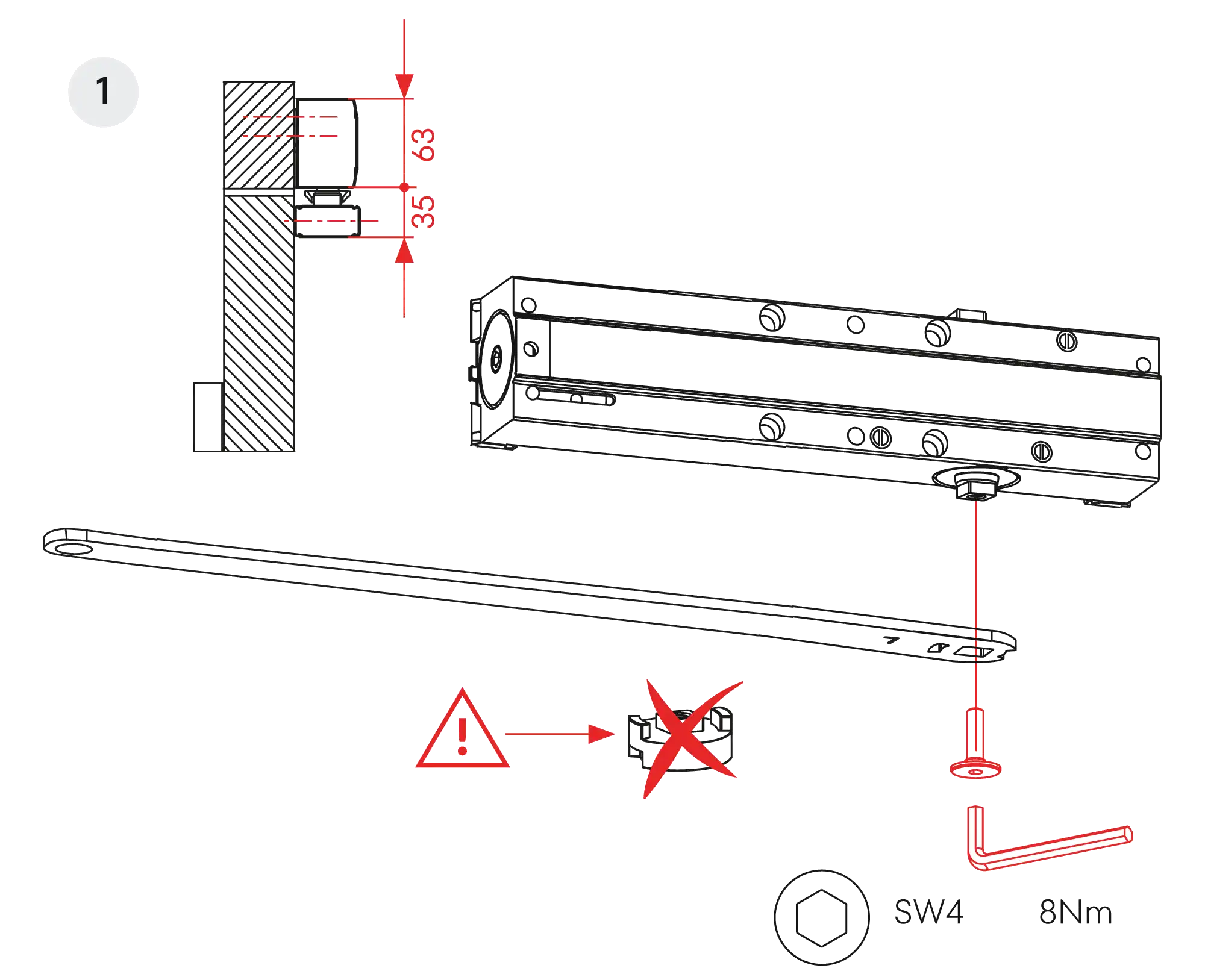Installation inverted mounting on hinge side DIN L
