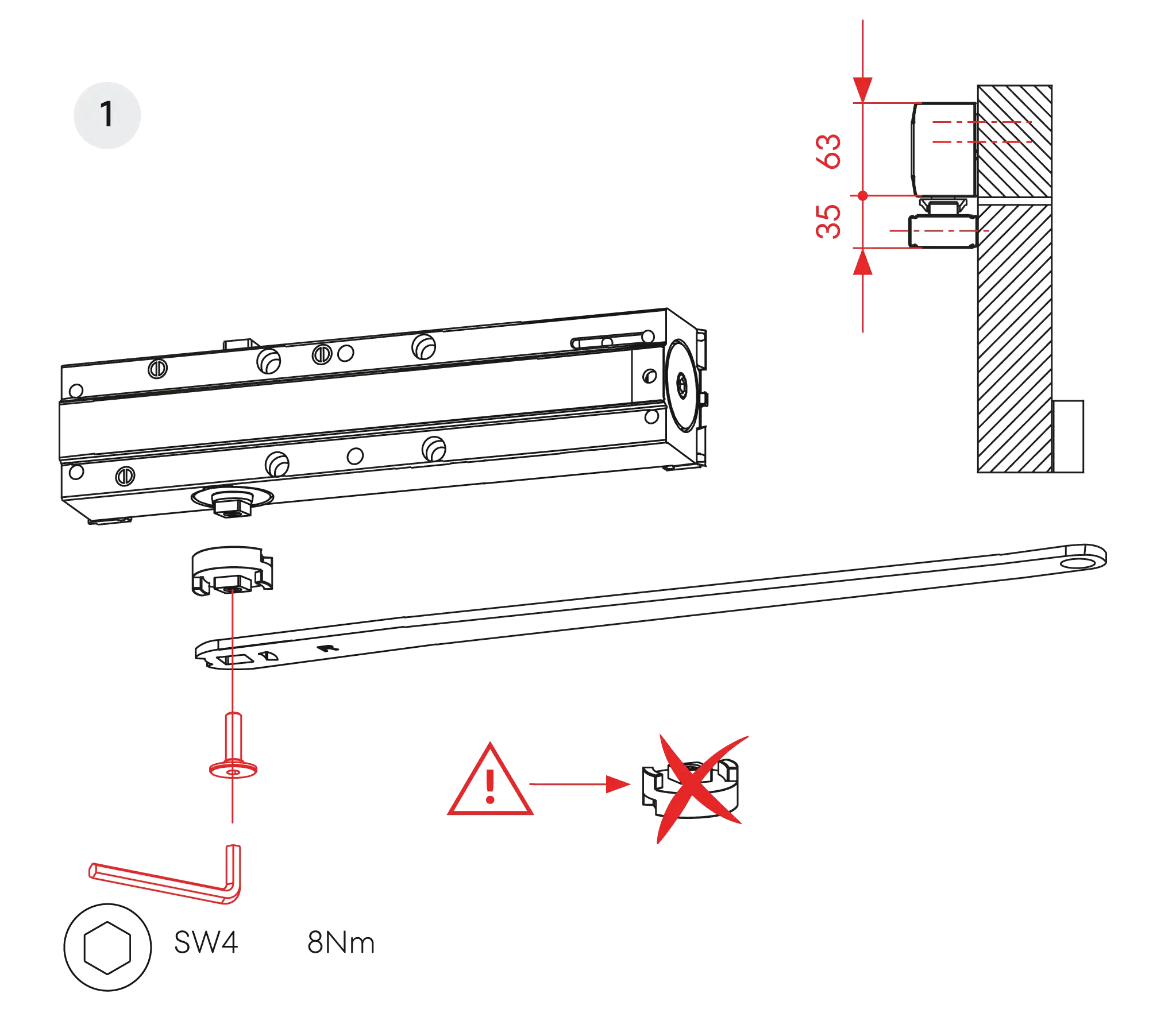 Installation inverted mounting on hinge side DIN R