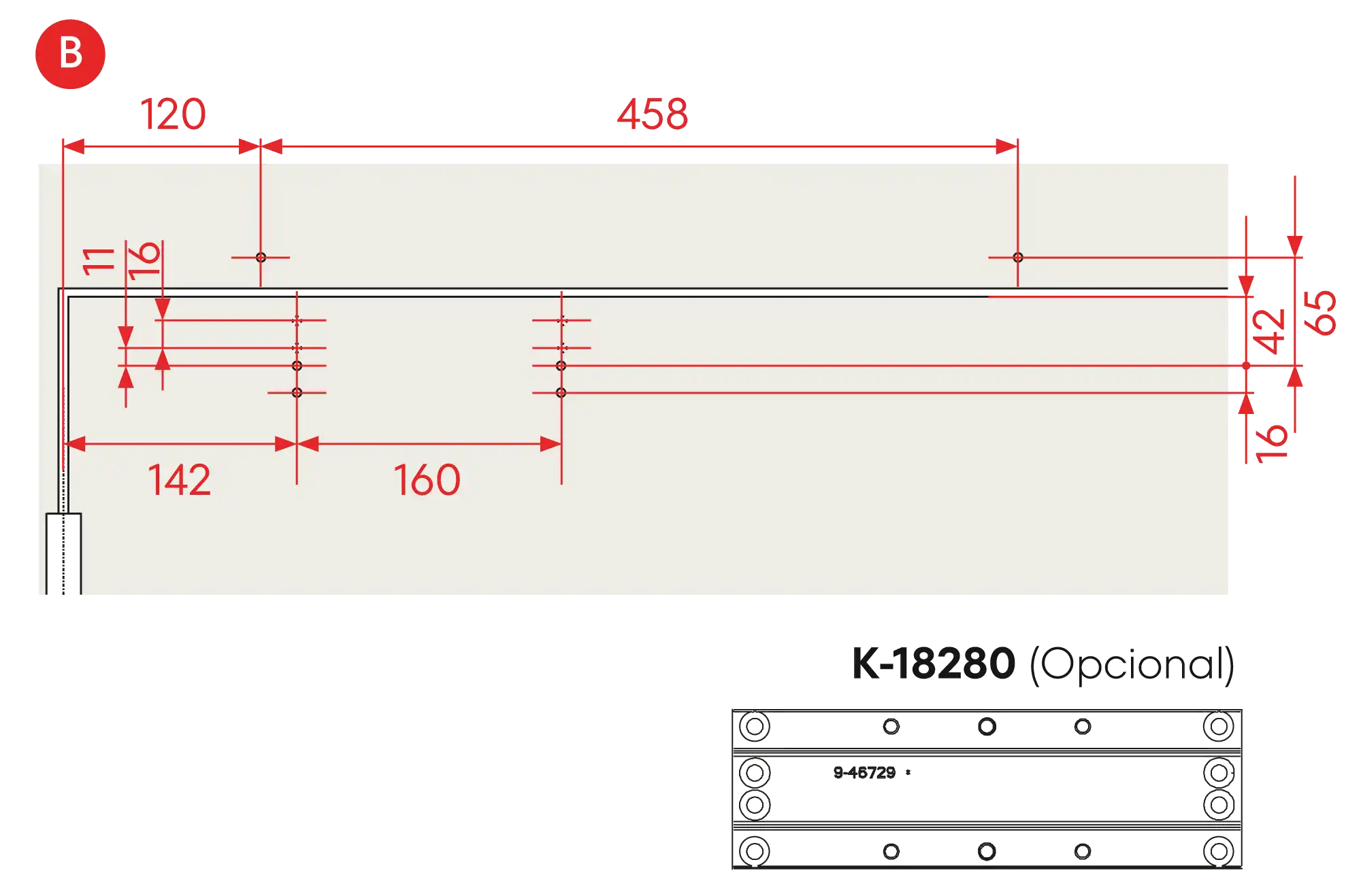 Installation normal mounting left hinge DIN L
