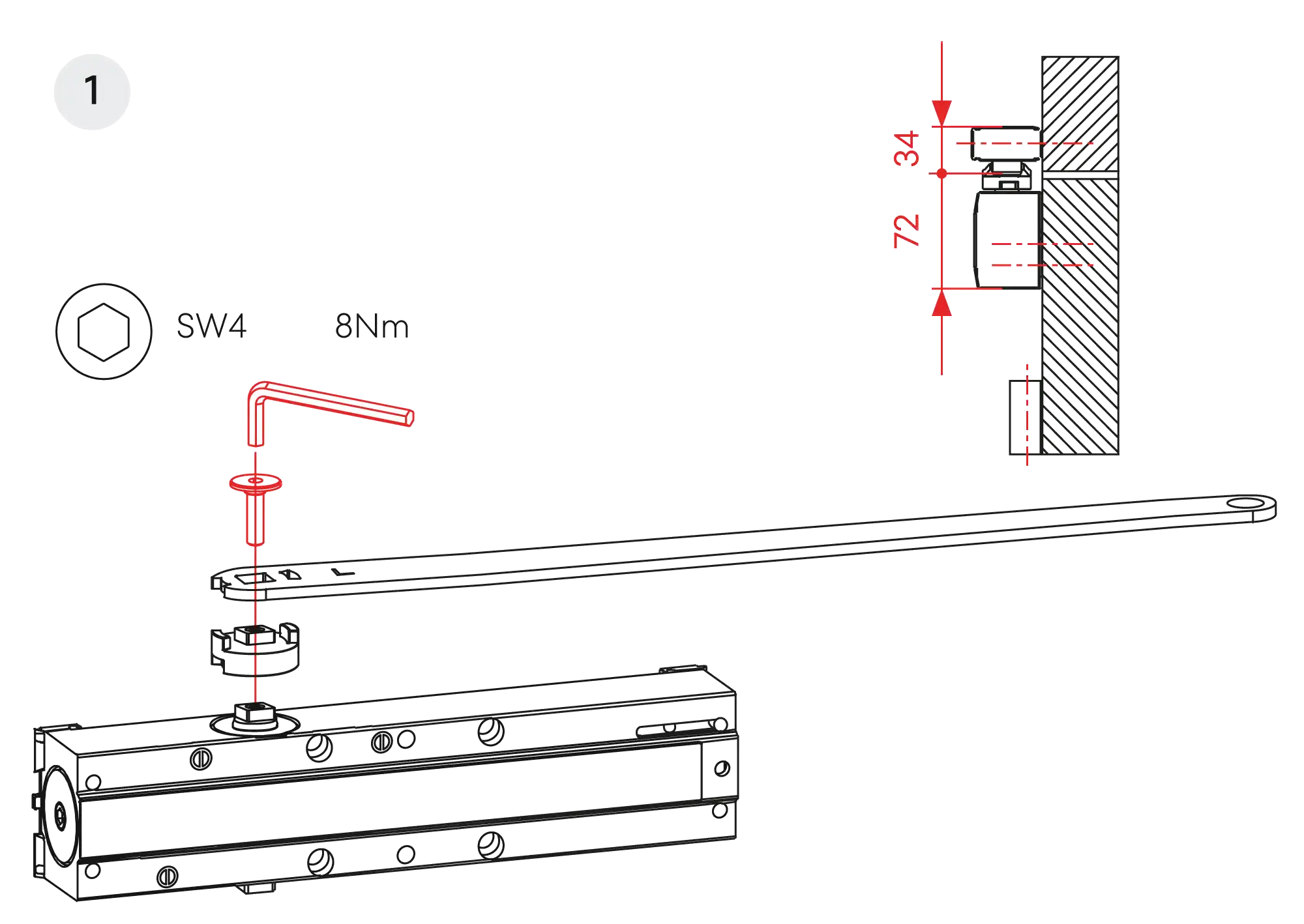 Installation normal mounting left hinge DIN L