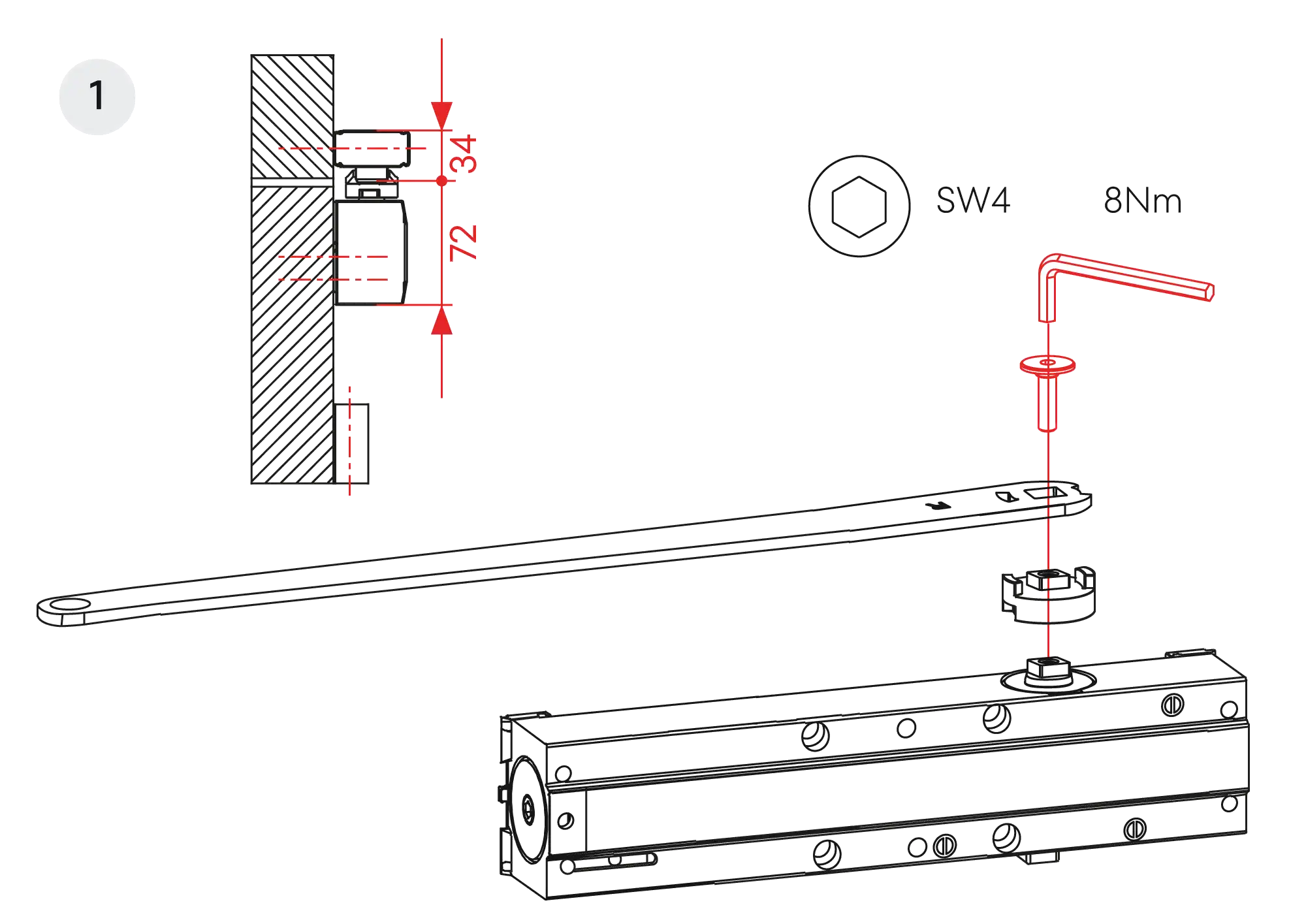 Installation normal mounting right hinge DIN R