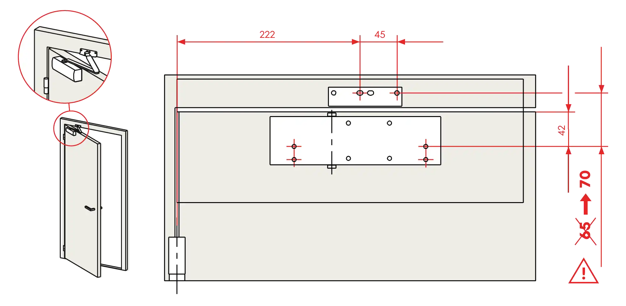 Installation normal mounting left hinge DIN L