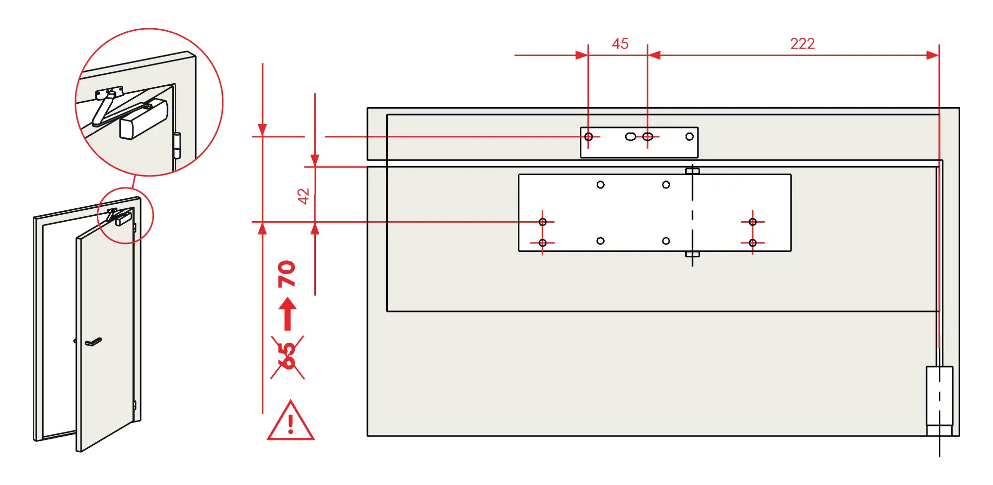 Installation normal mounting right hinge DIN R