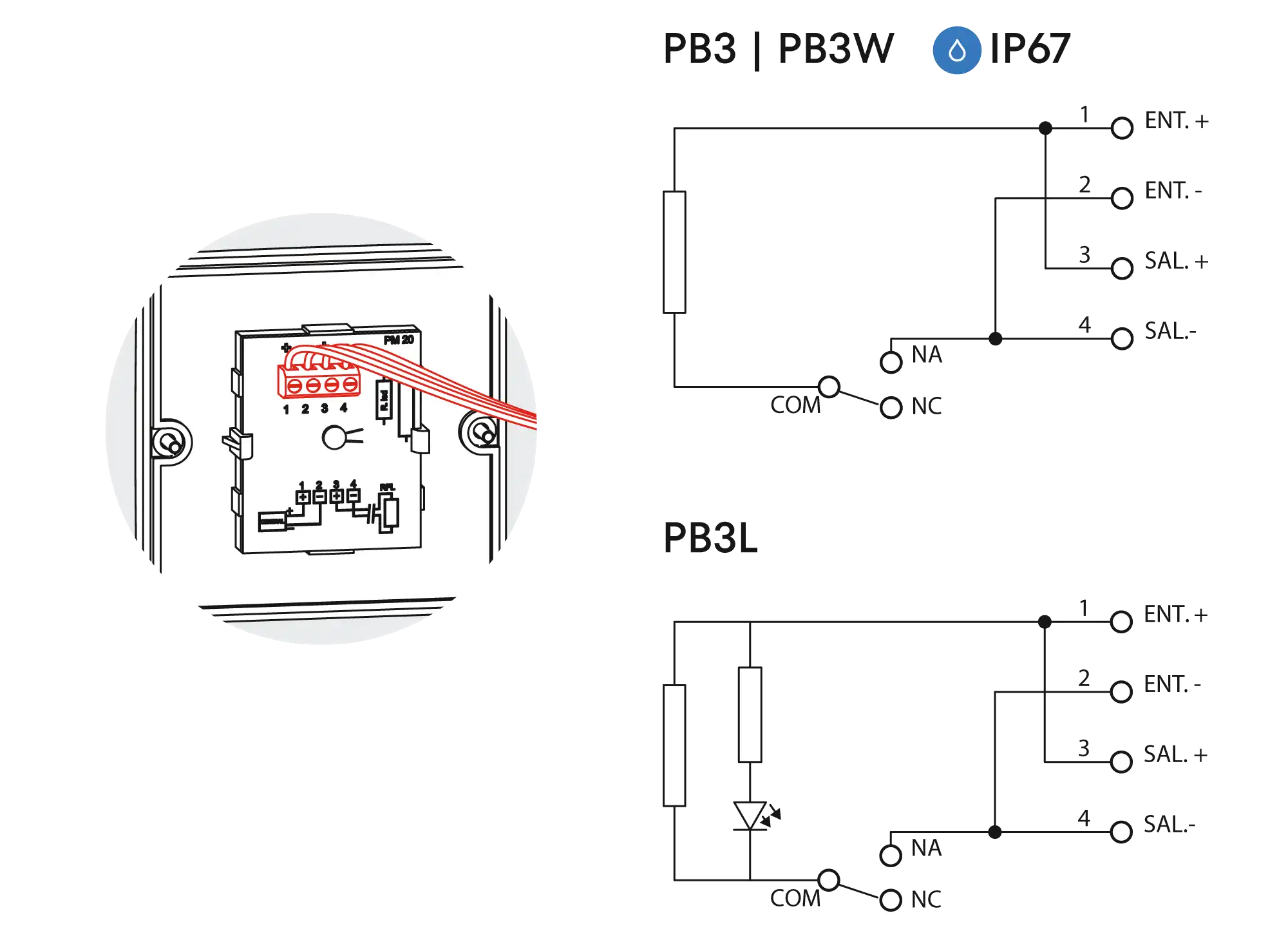 Diagrama de conexionado PB3 PB3L PB3W