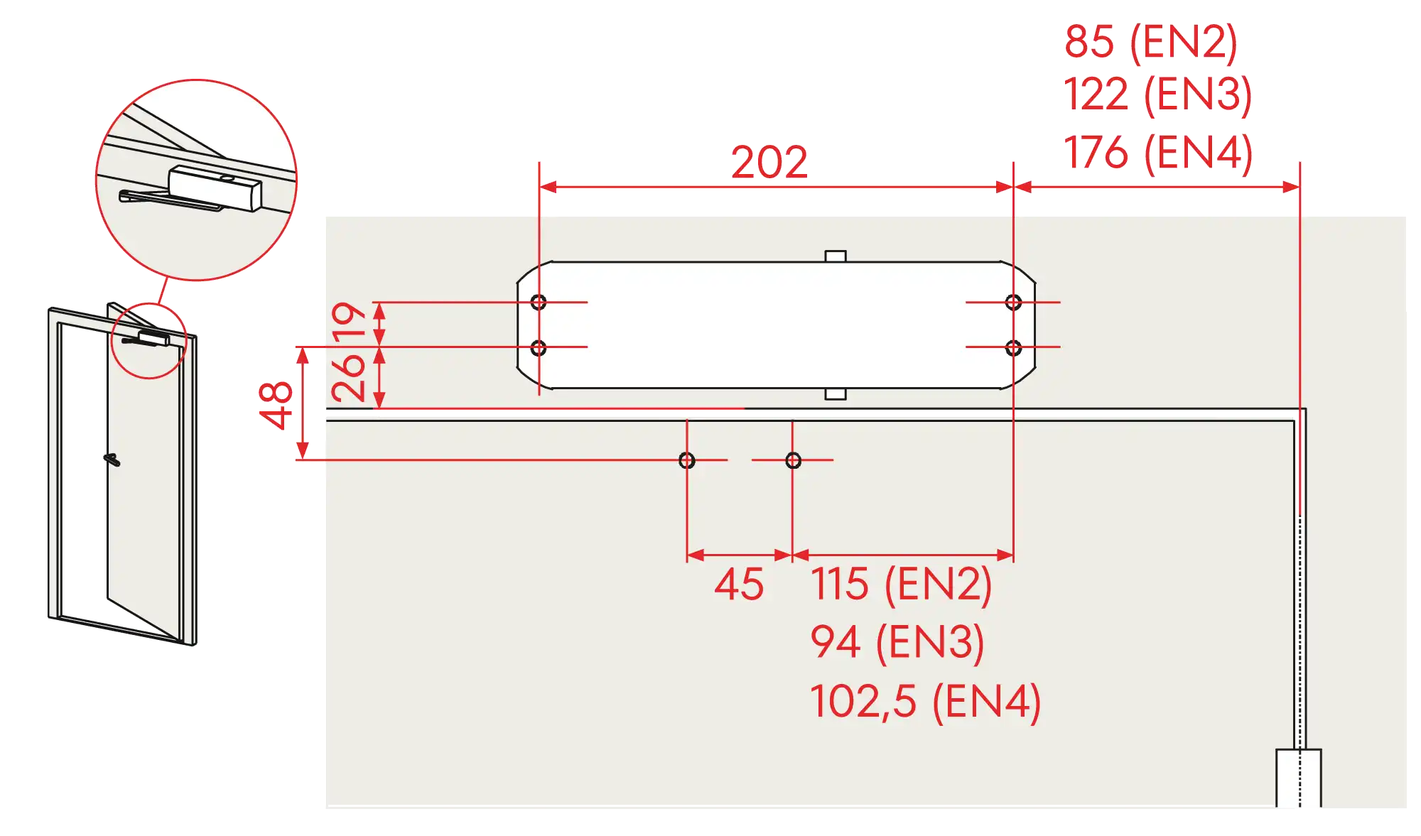 Installation inverted assembly on the opposite side to hinges DIN L