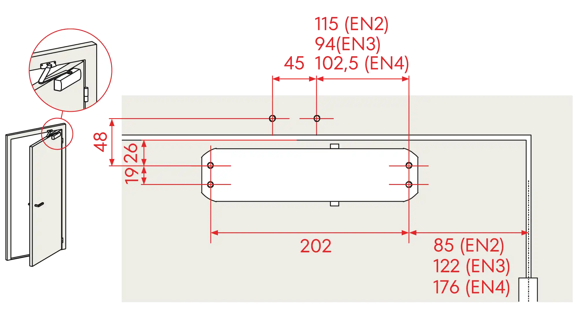 Installation normal mounting right hinge DIN R