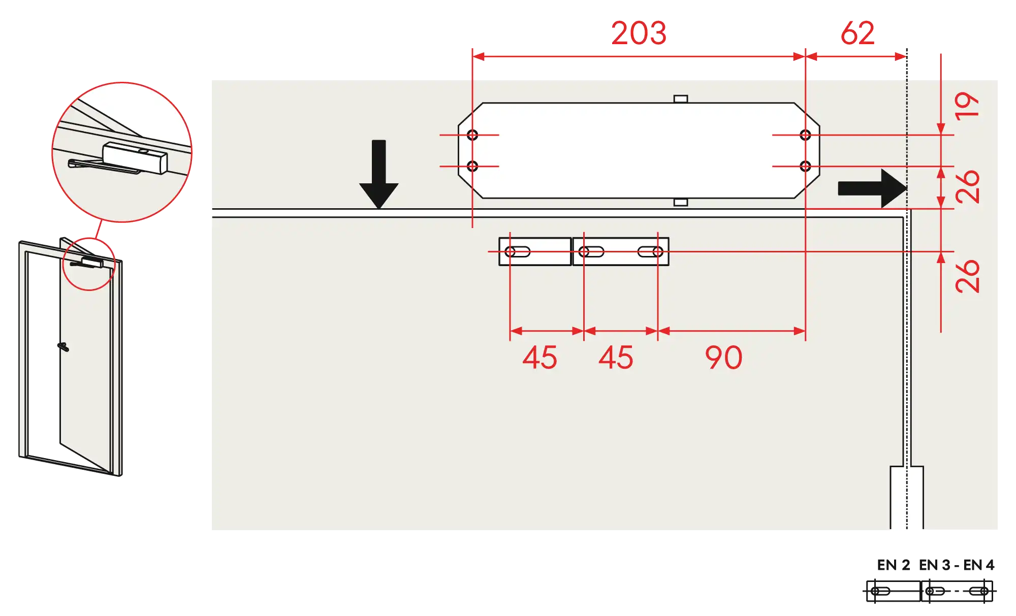 Installation inverted assembly on the opposite side to hinges DIN L