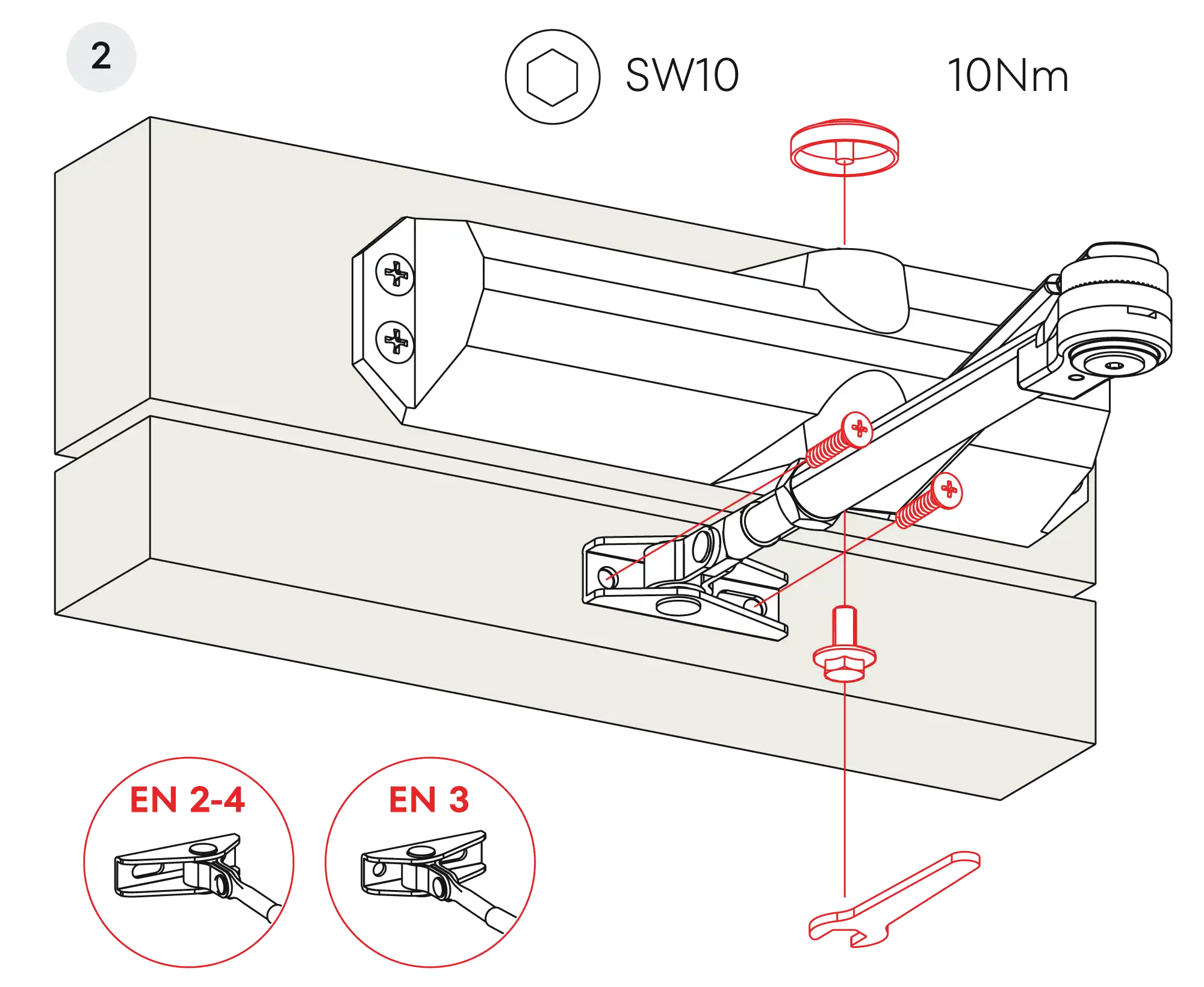 Installation inverted assembly on the opposite side to hinges DIN L (Arm with retention)