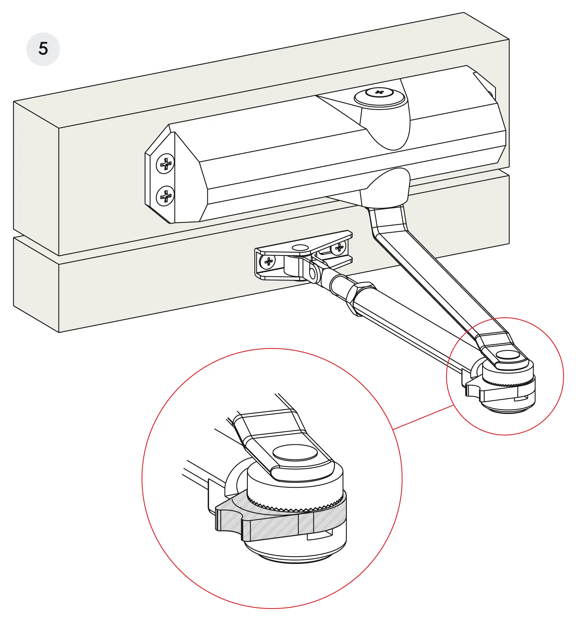 Installation inverted assembly on the opposite side to hinges DIN L (Arm with retention)