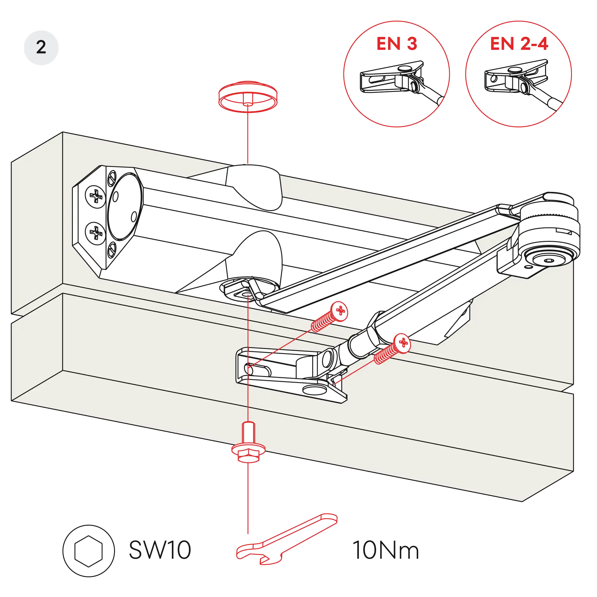 Installation inverted assembly on the opposite side to hinges DIN R (Arm with retention)