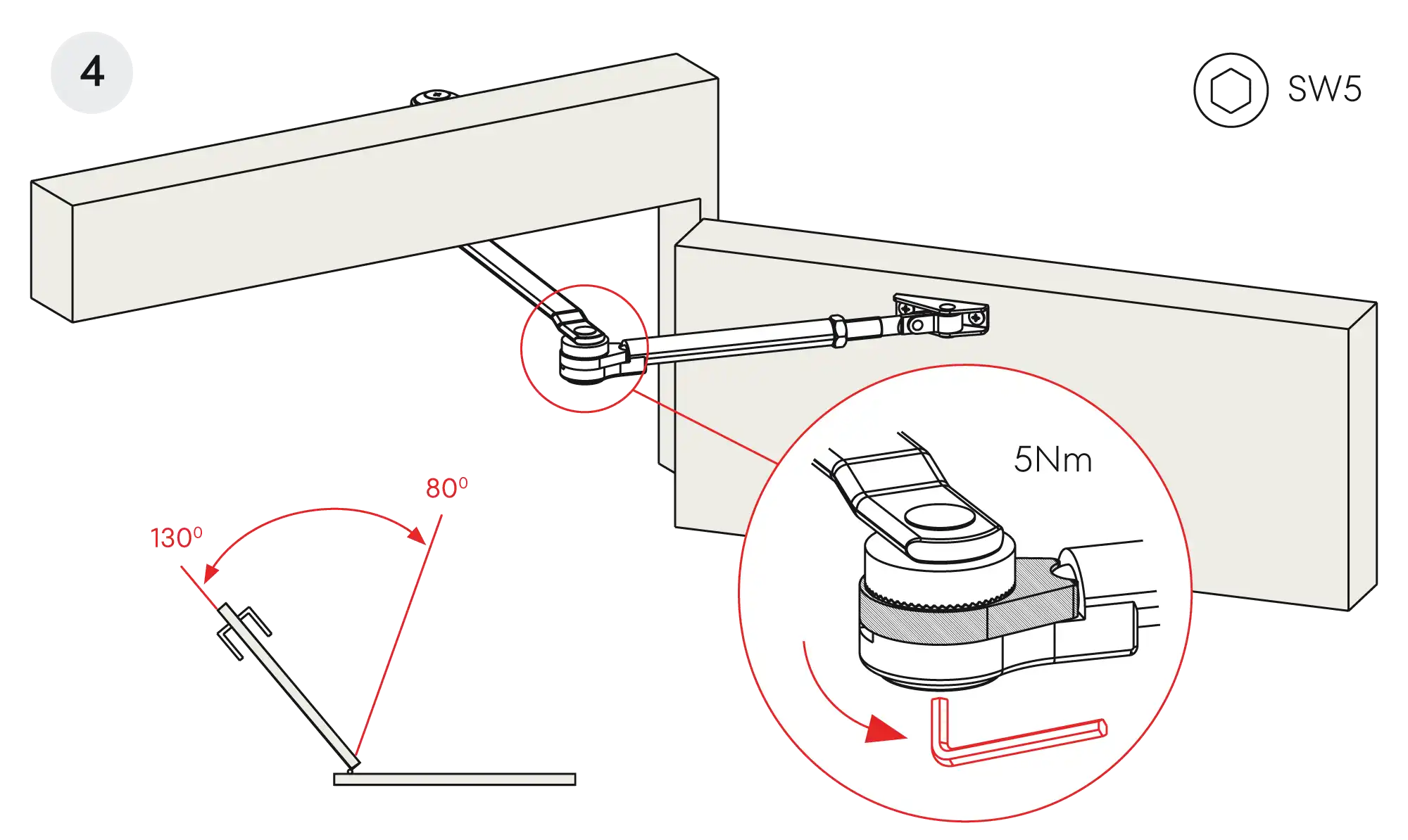 Installation inverted assembly on the opposite side to hinges DIN R (Arm with retention)