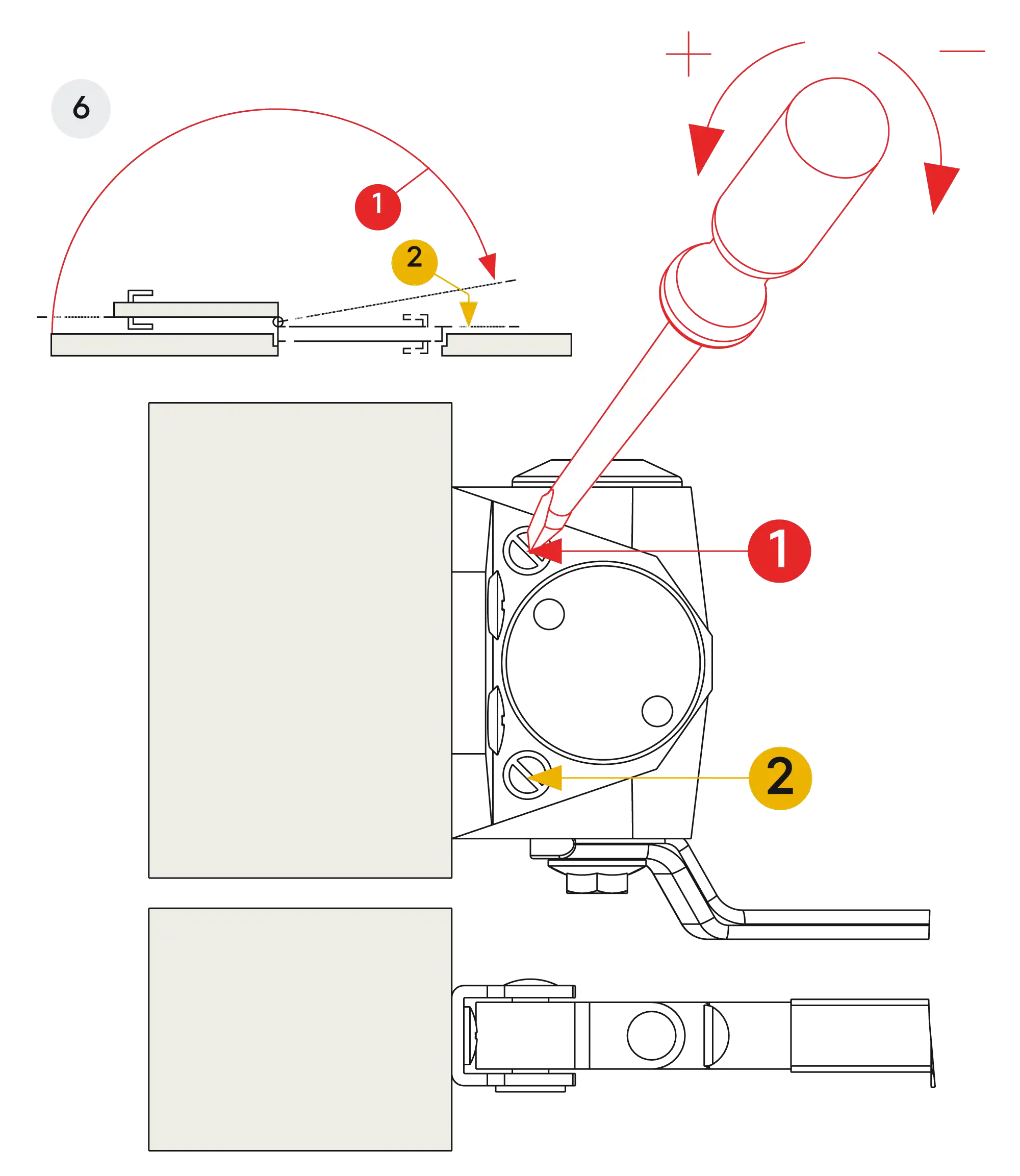 Installation inverted assembly on the opposite side to hinges DIN R (Arm with retention)