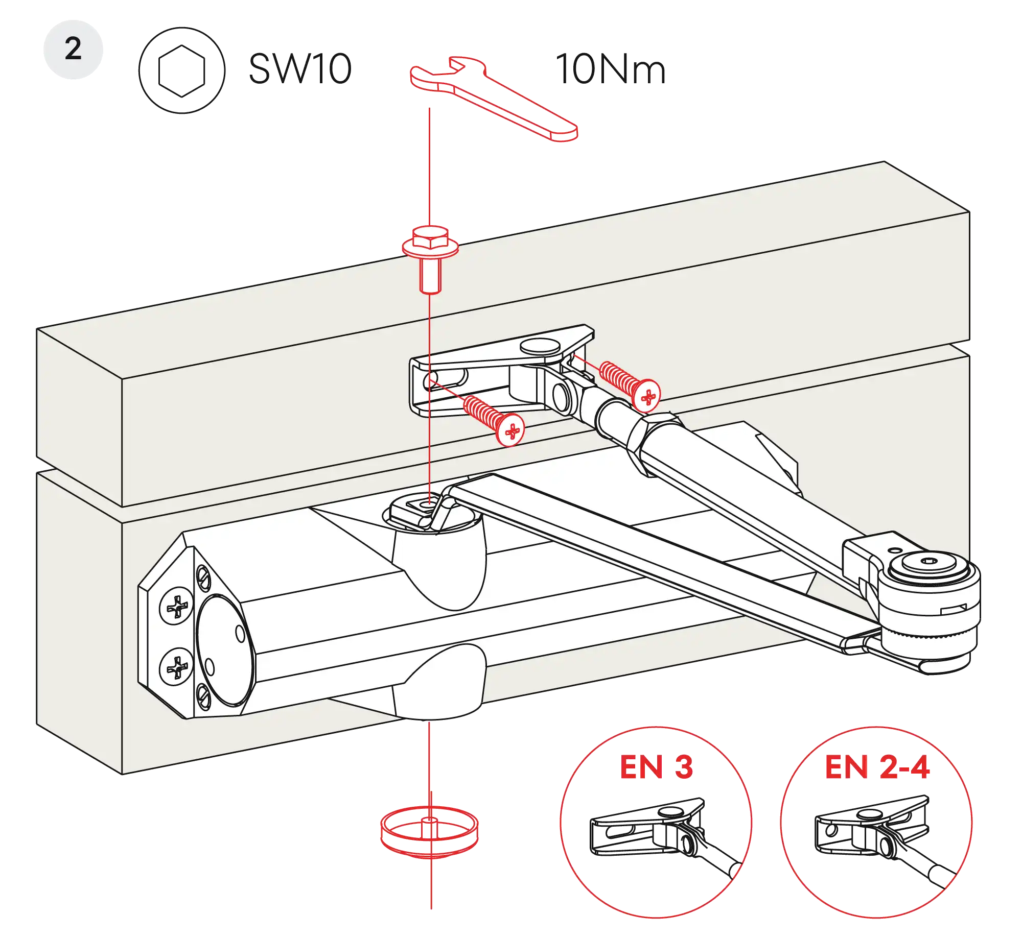 Installation normal mounting left hinge DIN L (Arm with retention)
