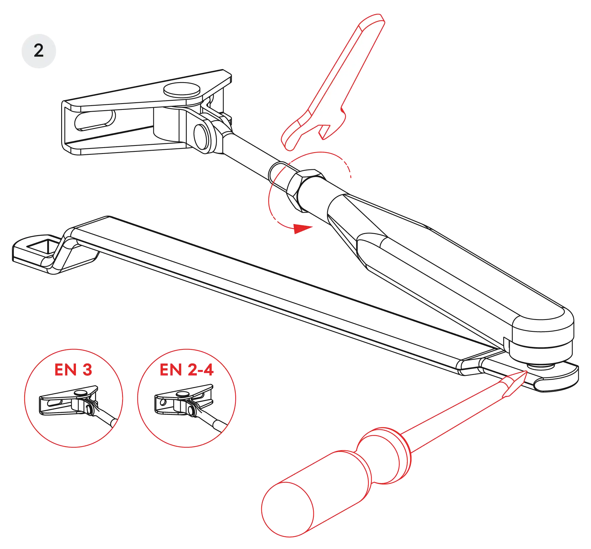 Installation normal mounting left hinge DIN L
