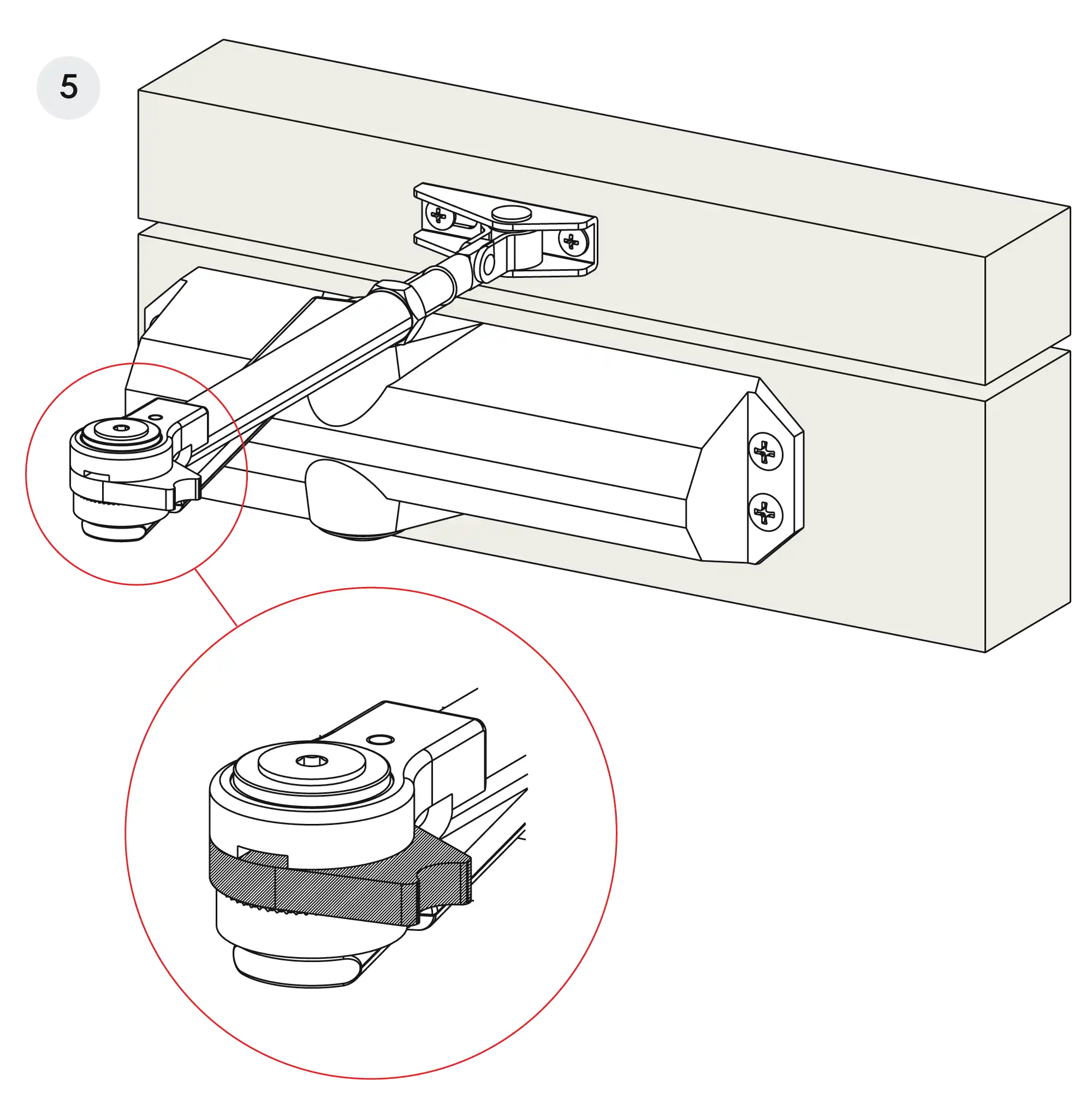 Installation normal mounting left hinge DIN L (Arm with retention)