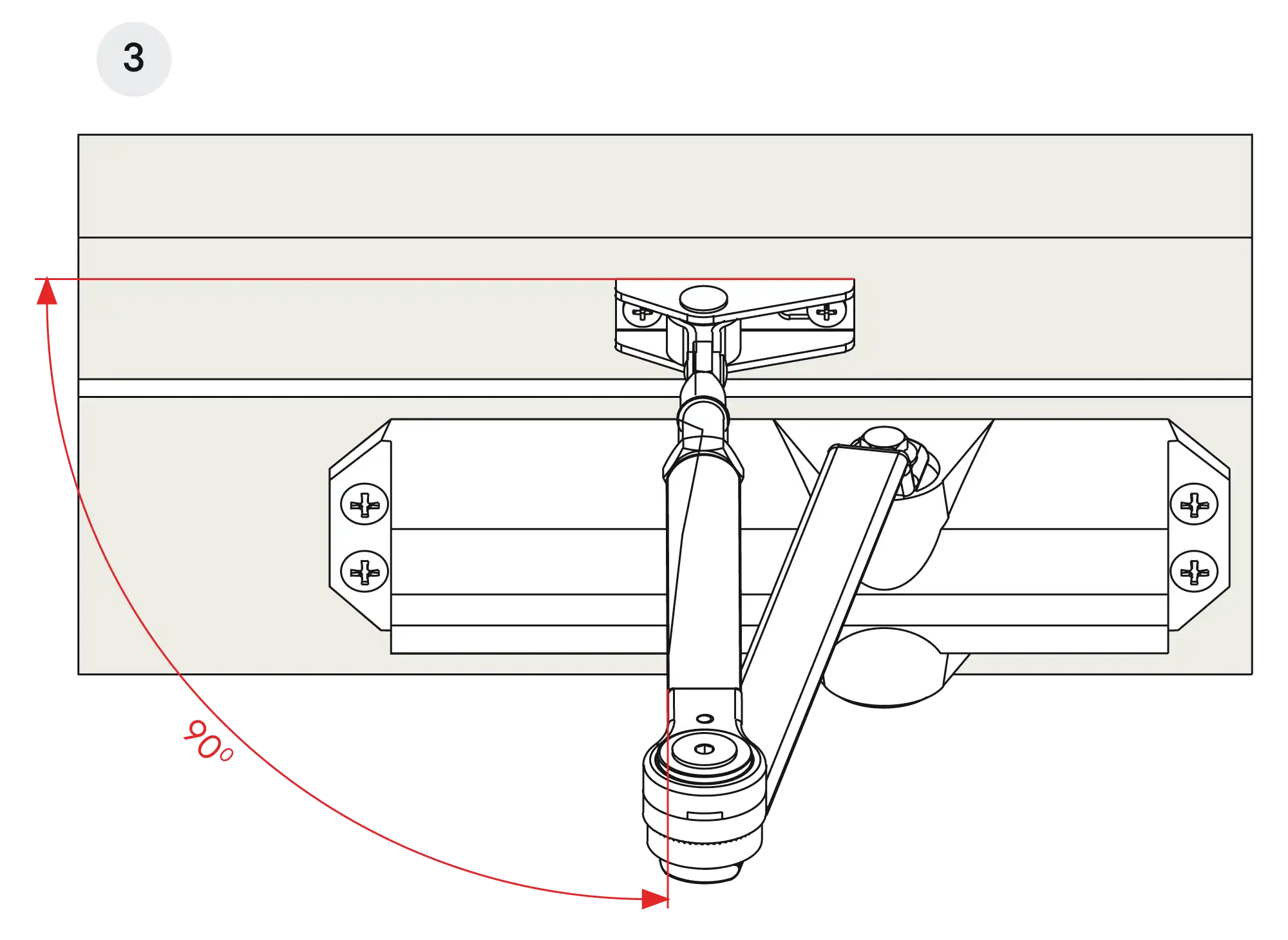 Installation normal mounting right hinge DIN R (Arm with retention)
