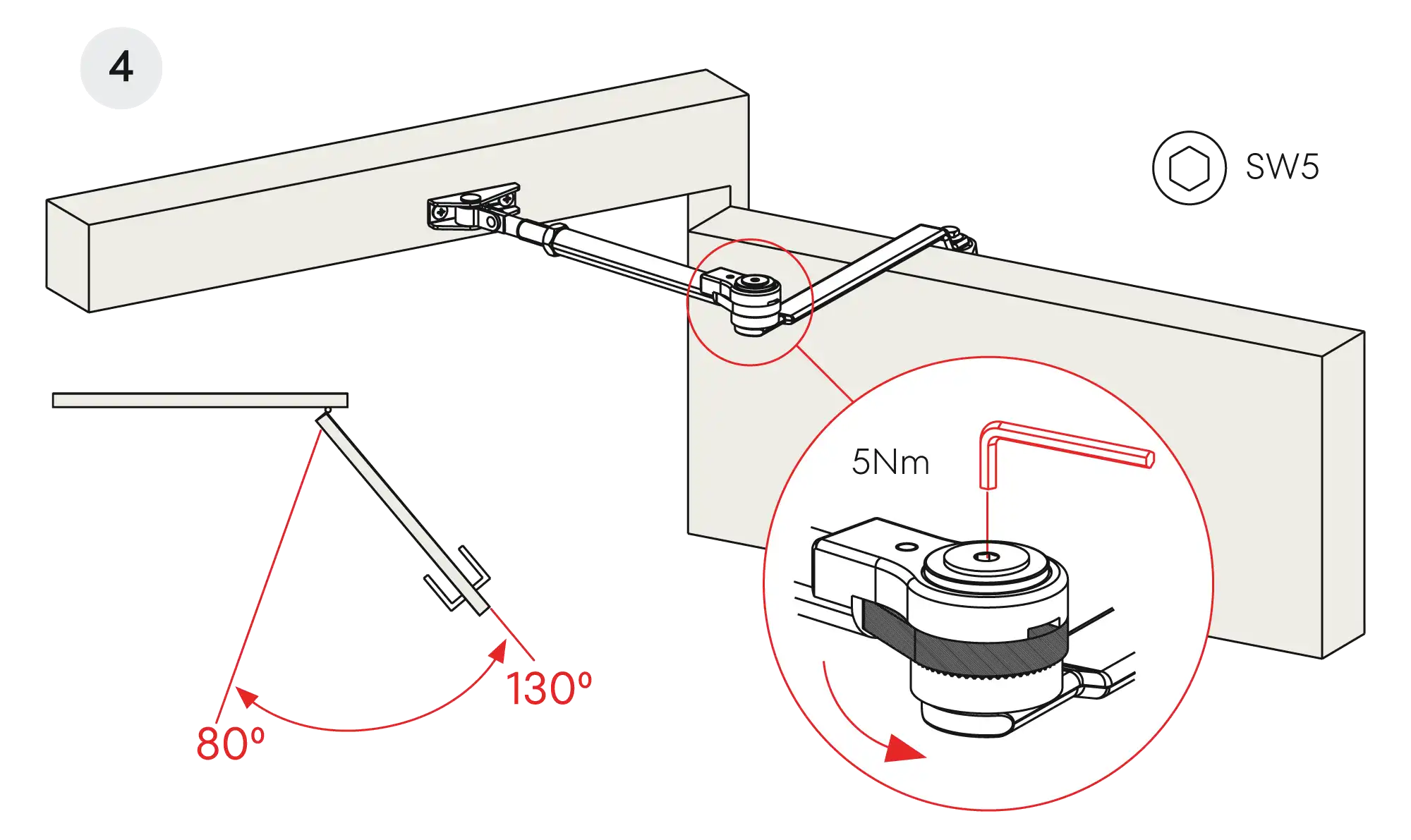 Installation normal mounting right hinge DIN R (Arm with retention)