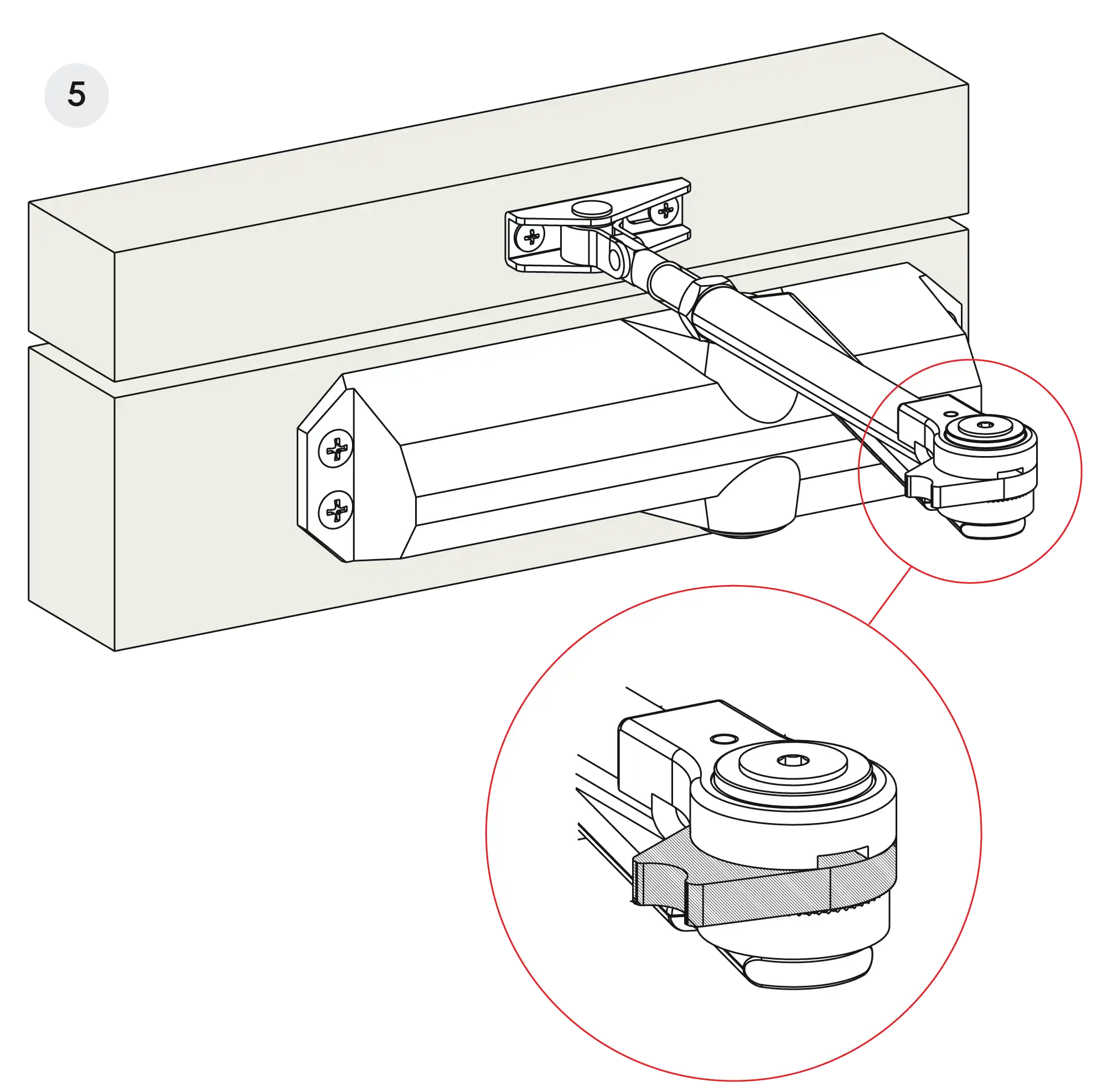Installation normal mounting right hinge DIN R (Arm with retention)