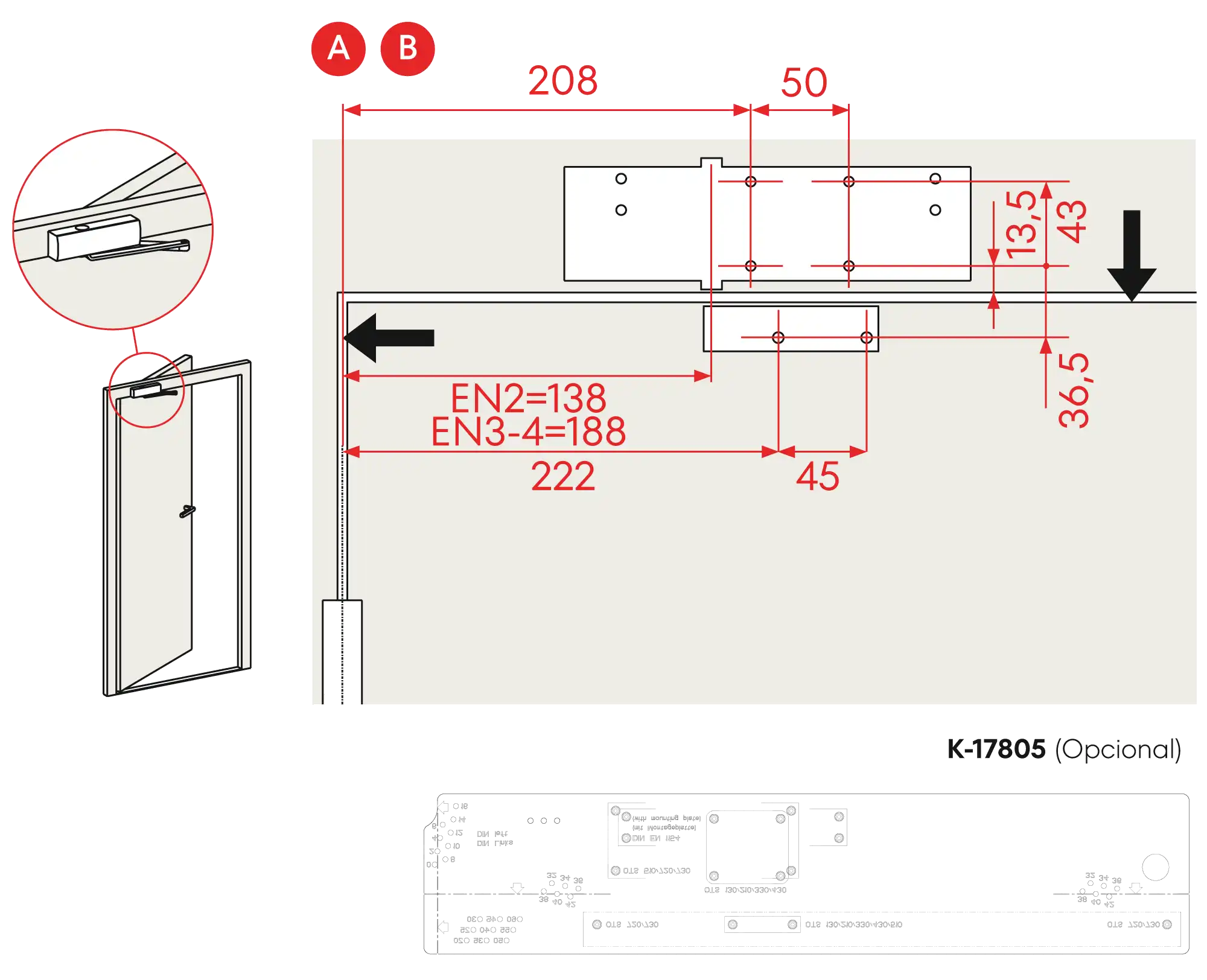 Installation inverted assembly on the opposite side to hinges DIN R