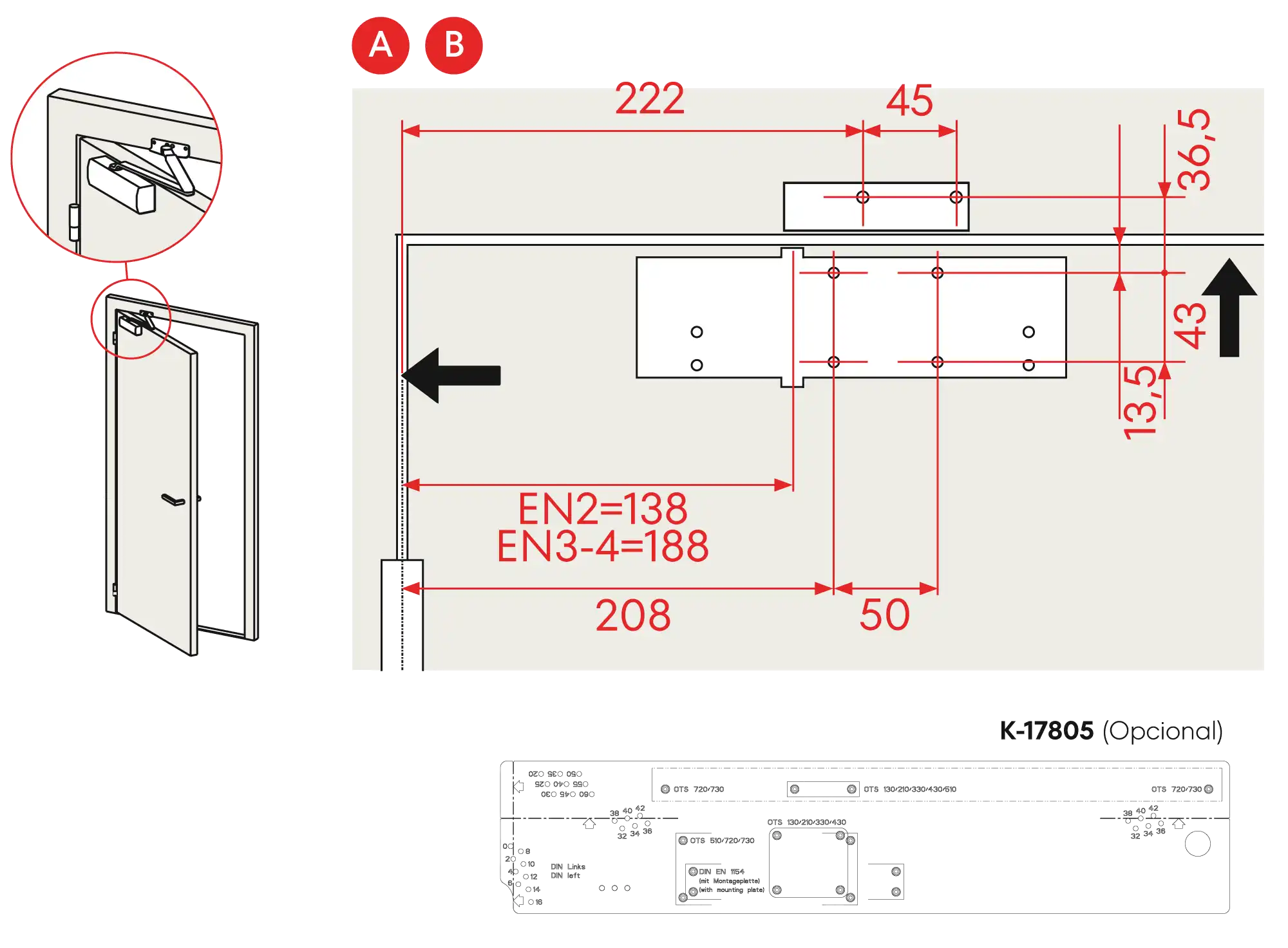 Installation normal mounting left hinge DIN L