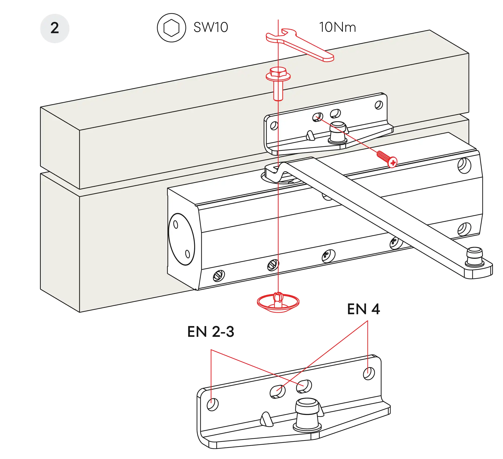 Installation normal mounting left hinge DIN L