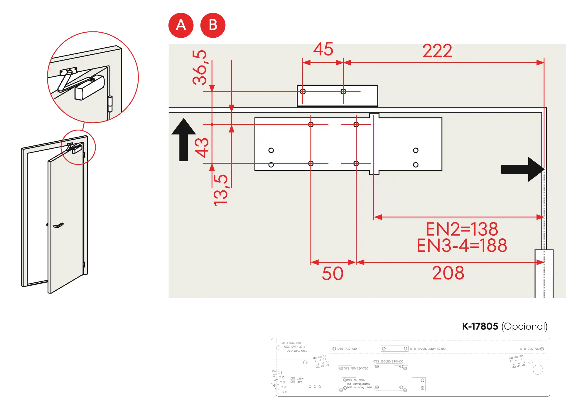 Installation normal mounting right hinge DIN R