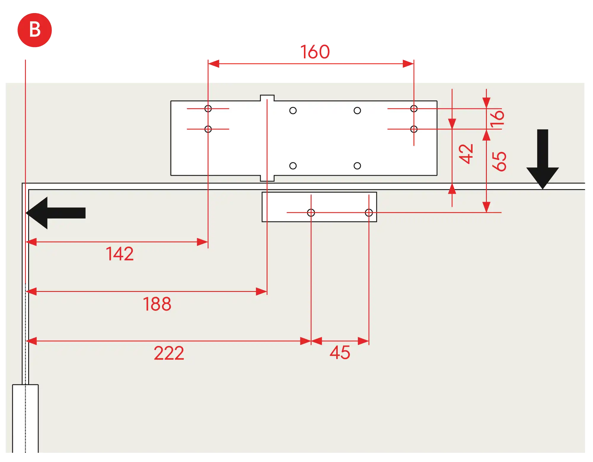 Installation inverted assembly on the opposite side to hinges DIN R