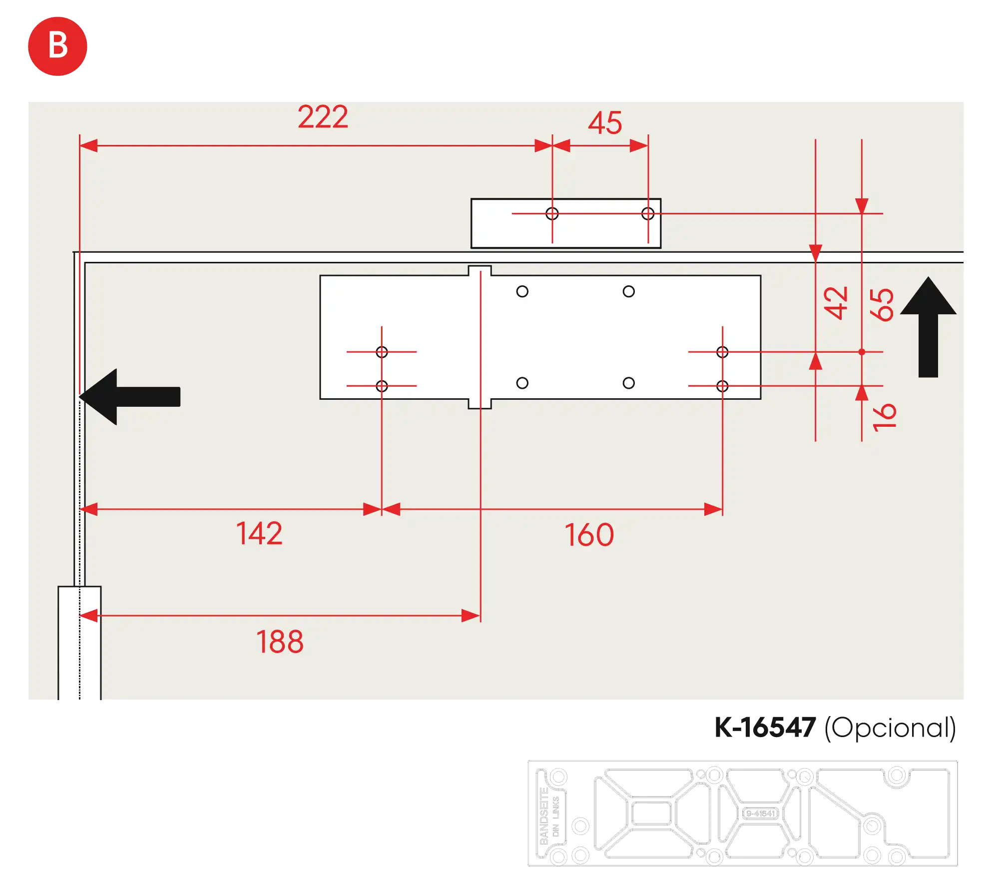 Installation normal mounting left hinge DIN L