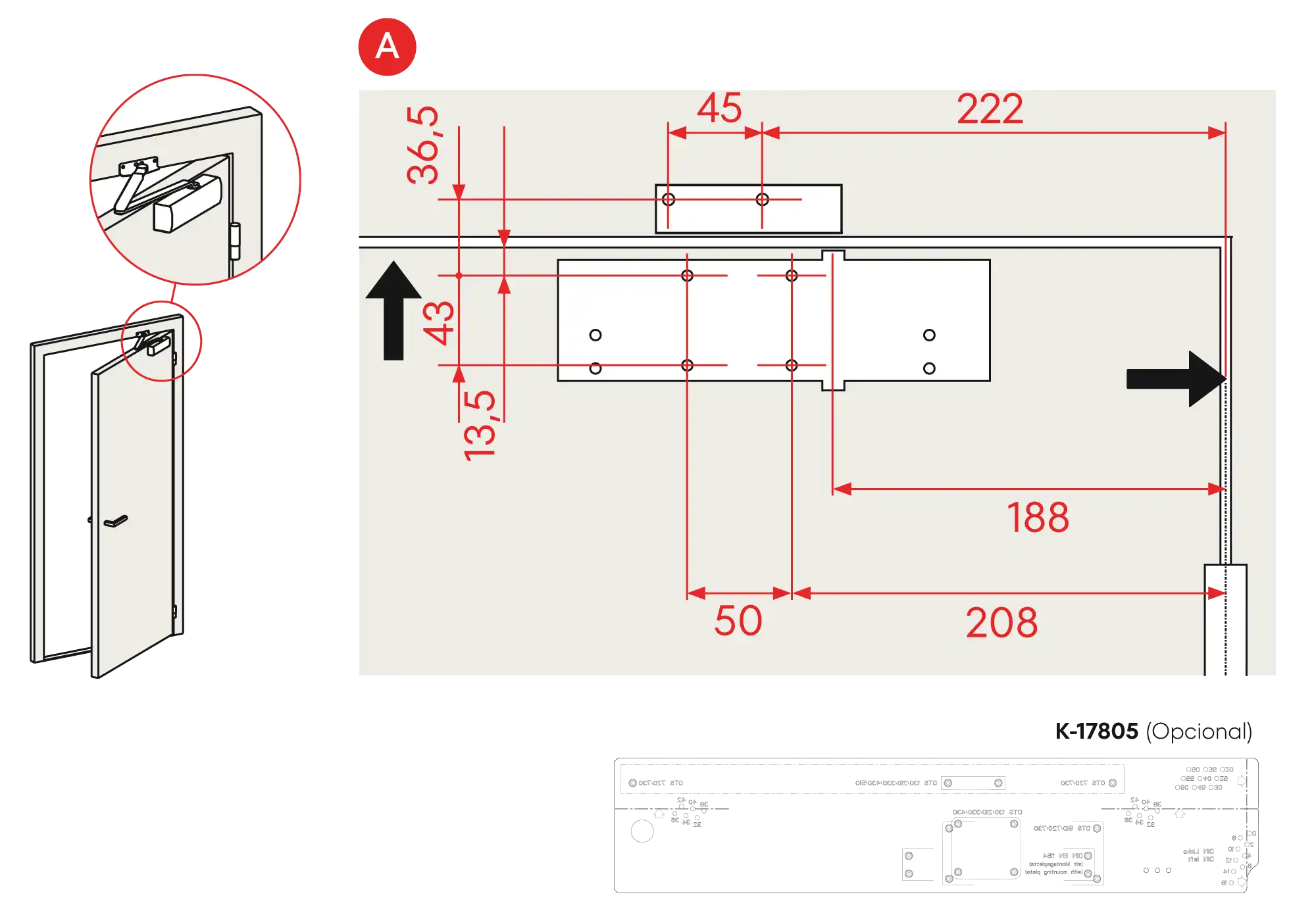 Installation normal mounting right hinge DIN R