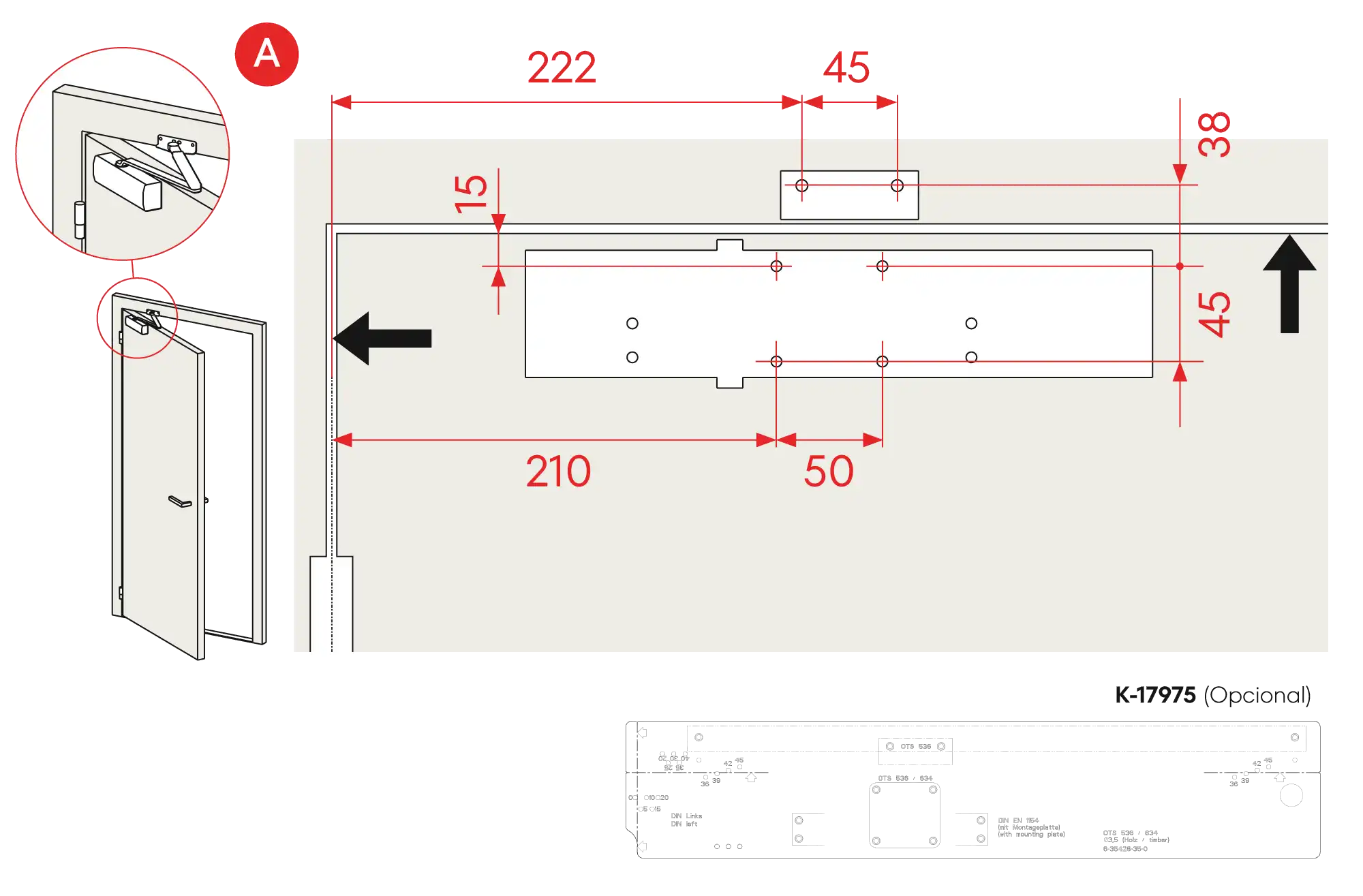 Installation normal mounting left hinge DIN L