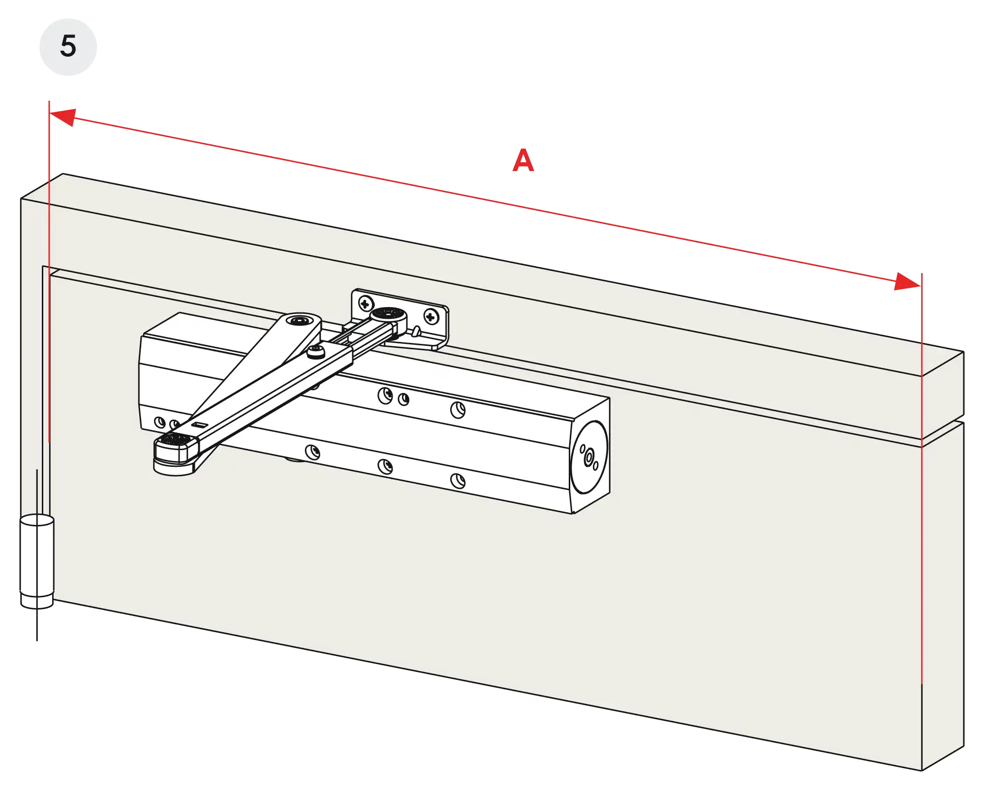 Installation normal mounting left hinge DIN L