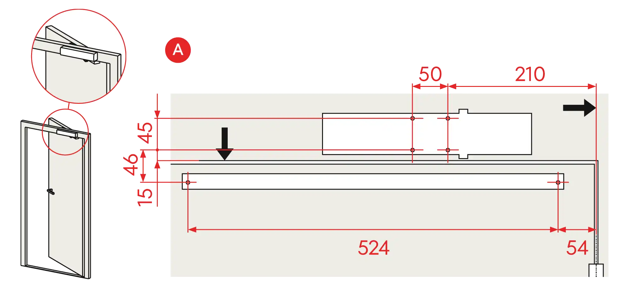 Installation inverted assembly on the opposite side to hinges DIN L