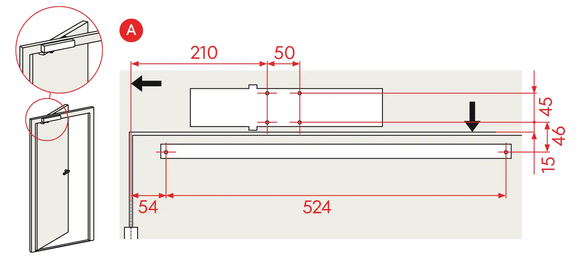 Installation inverted assembly on the opposite side to hinges DIN R