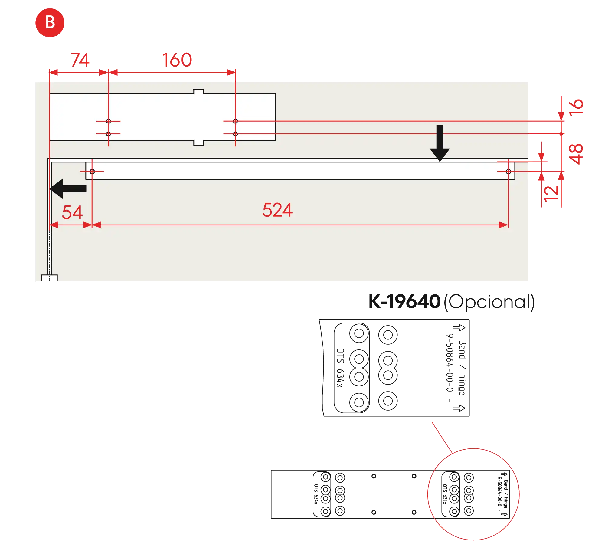 Installation inverted mounting on hinge side DIN L