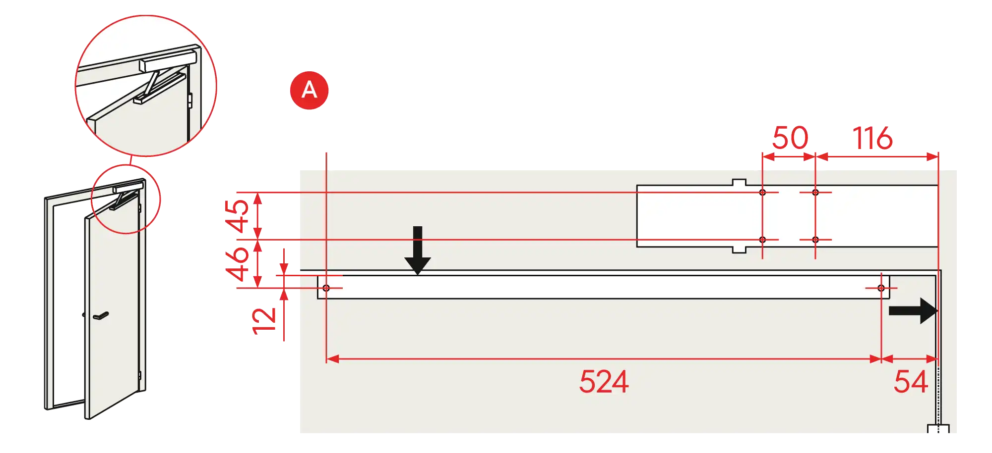 Installation inverted mounting on hinge side DIN R