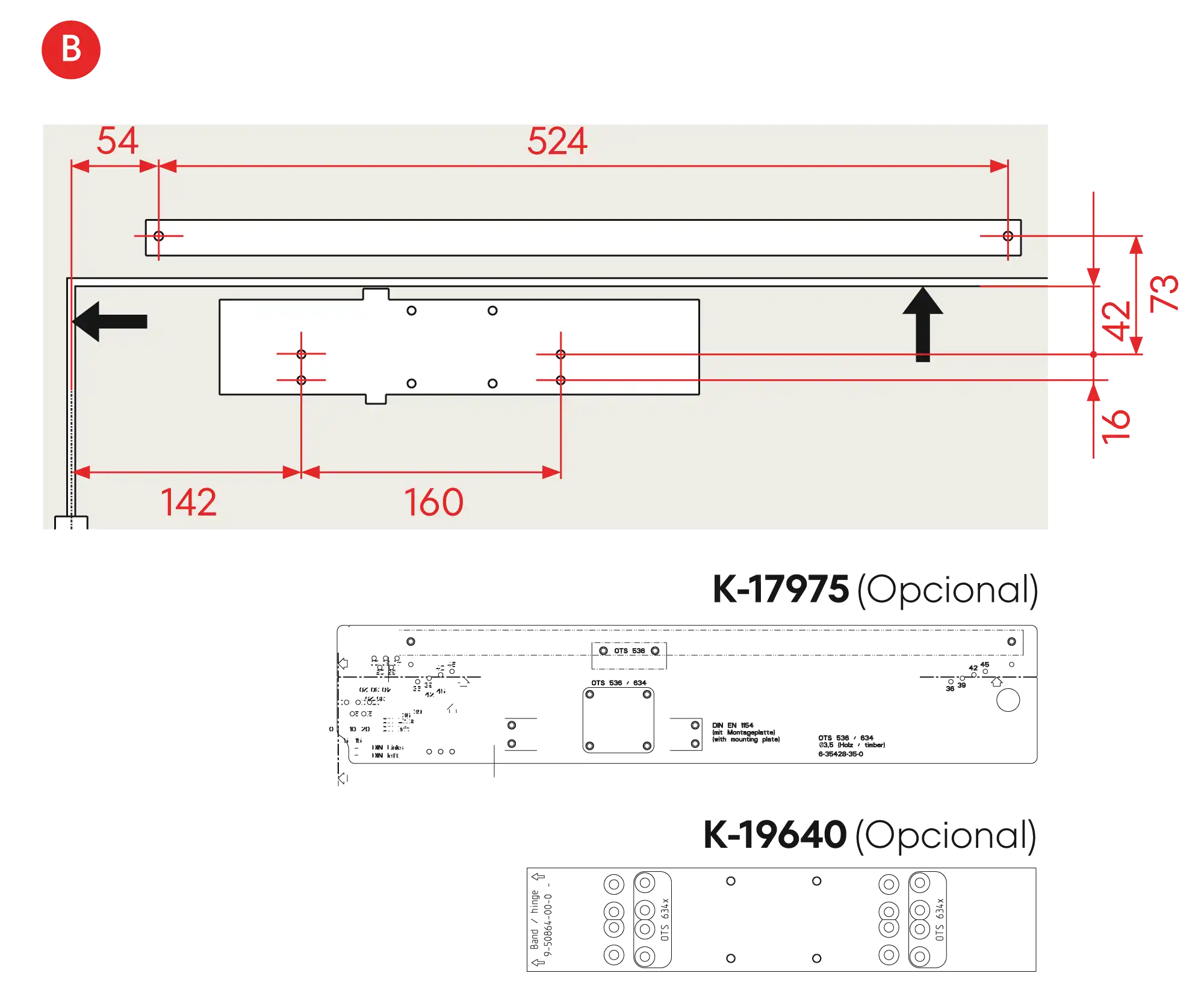 Installation normal mounting left hinge DIN L