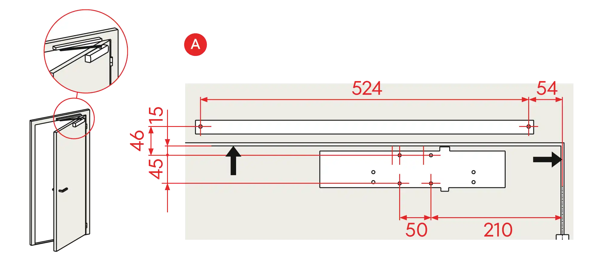 Installation normal mounting right hinge DIN R