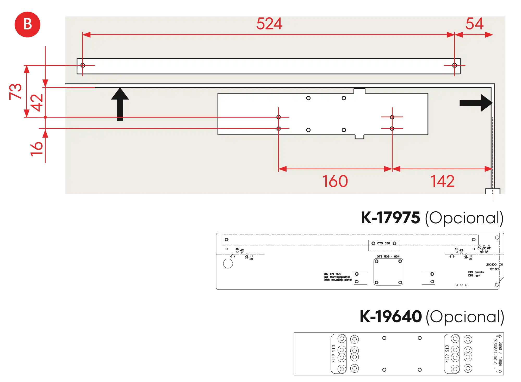 Installation normal mounting right hinge DIN R
