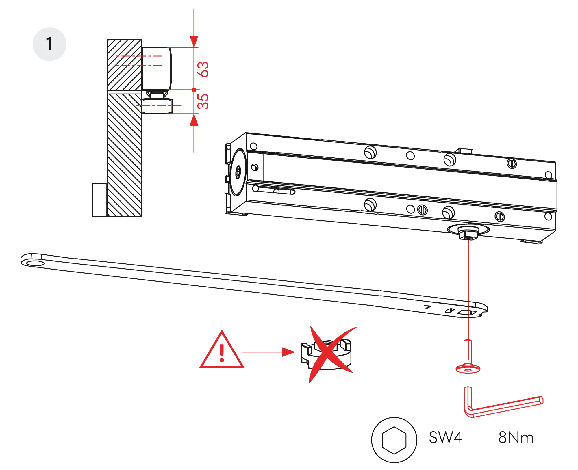 Installation inverted mounting on hinge side DIN L