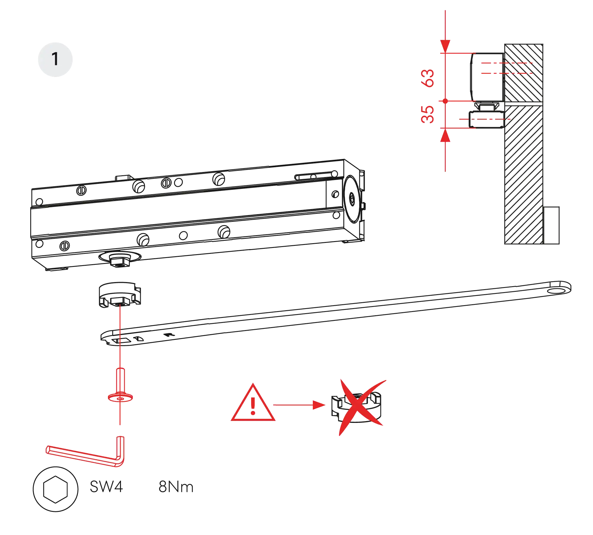 Installation inverted mounting on hinge side DIN R