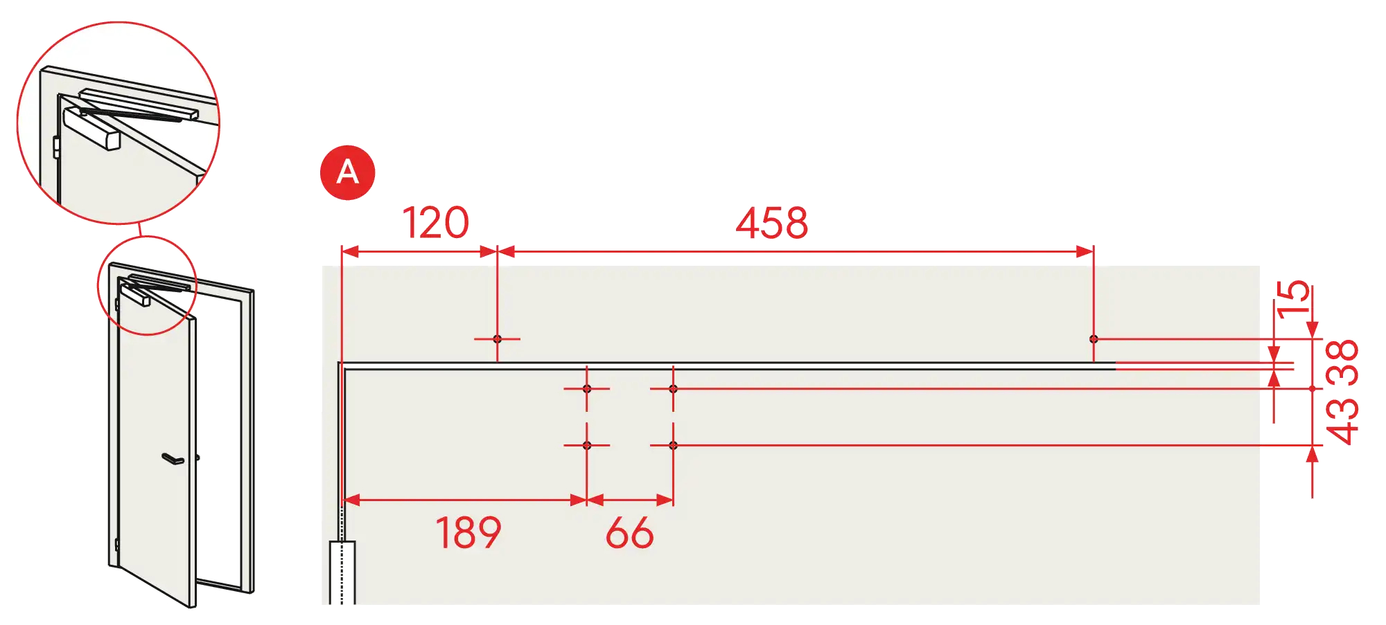 Installation normal mounting left hinge DIN L