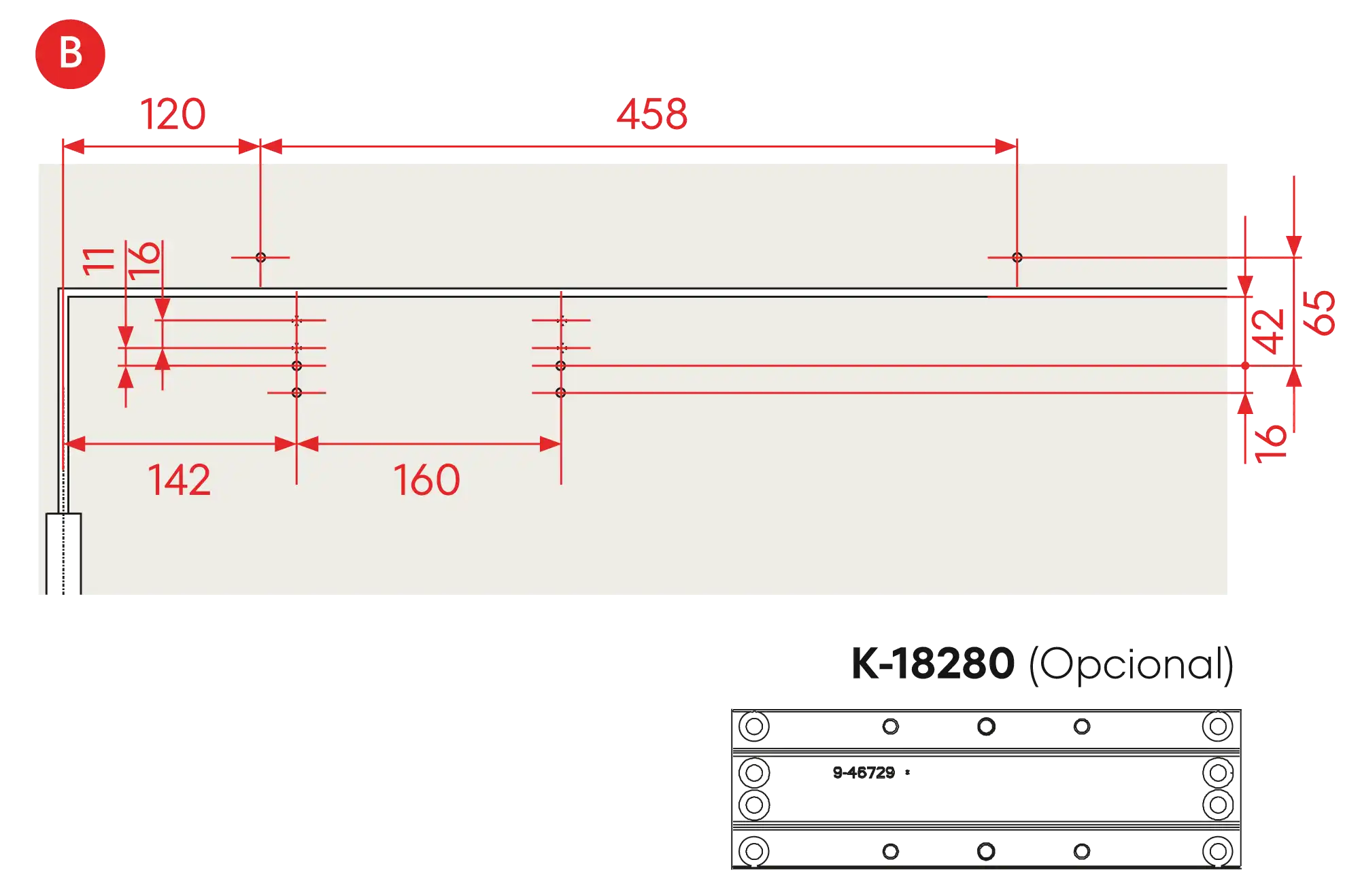 Installation normal mounting left hinge DIN L
