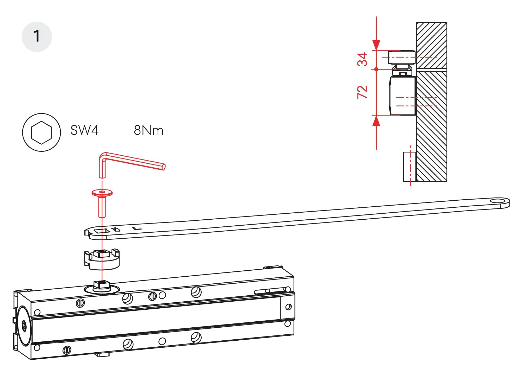 Installation normal mounting left hinge DIN L