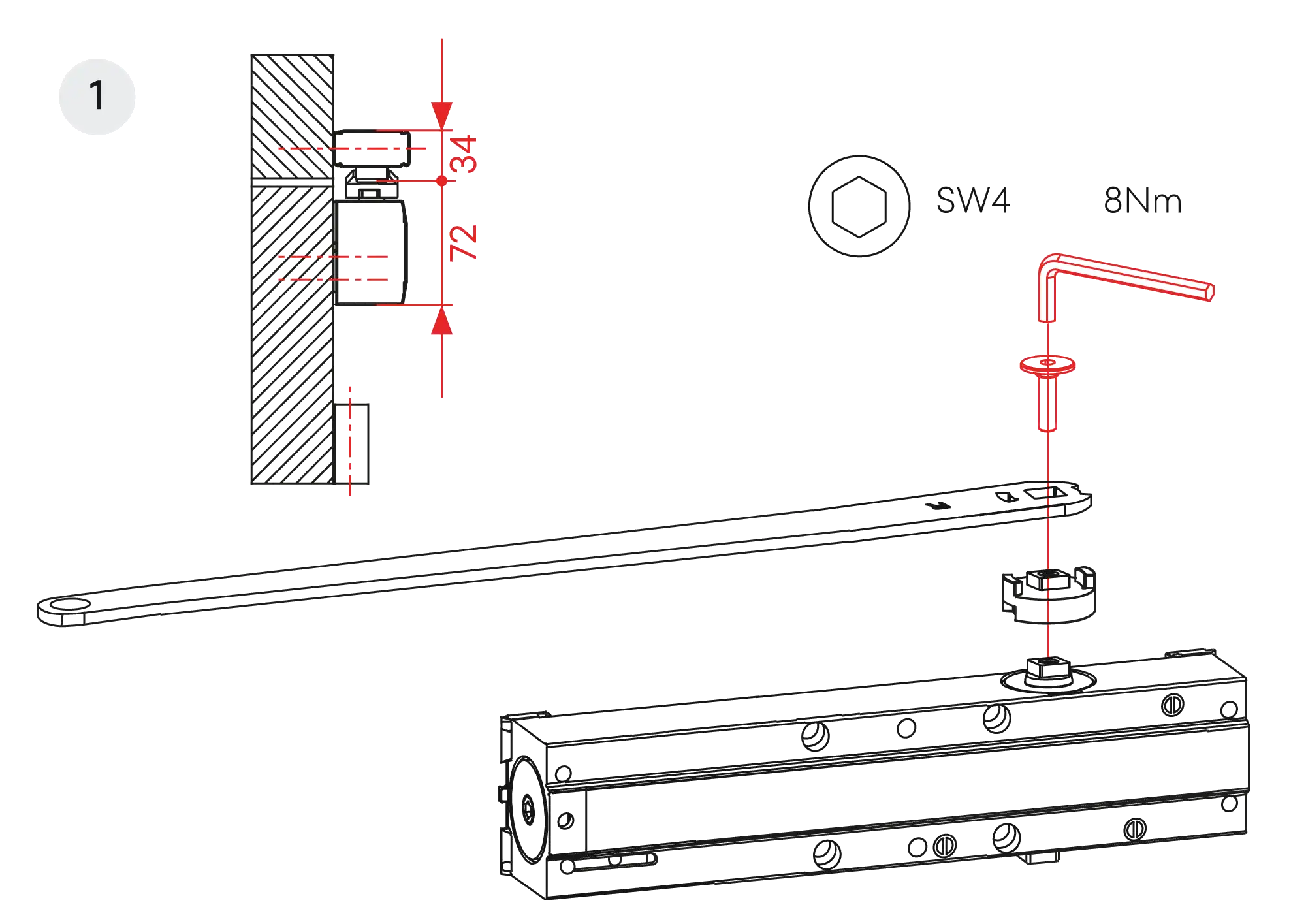 Installation normal mounting right hinge DIN R
