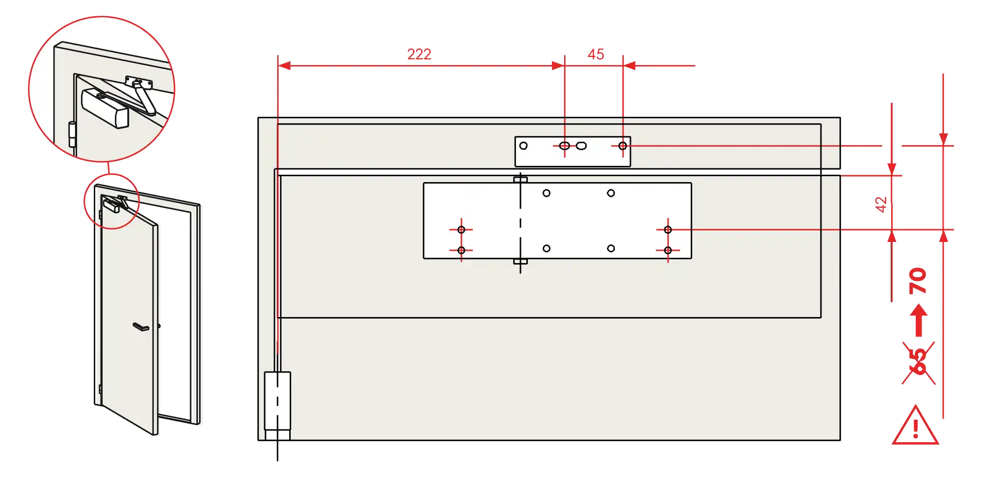Instalación montaje normal bisagra izquierda DIN L