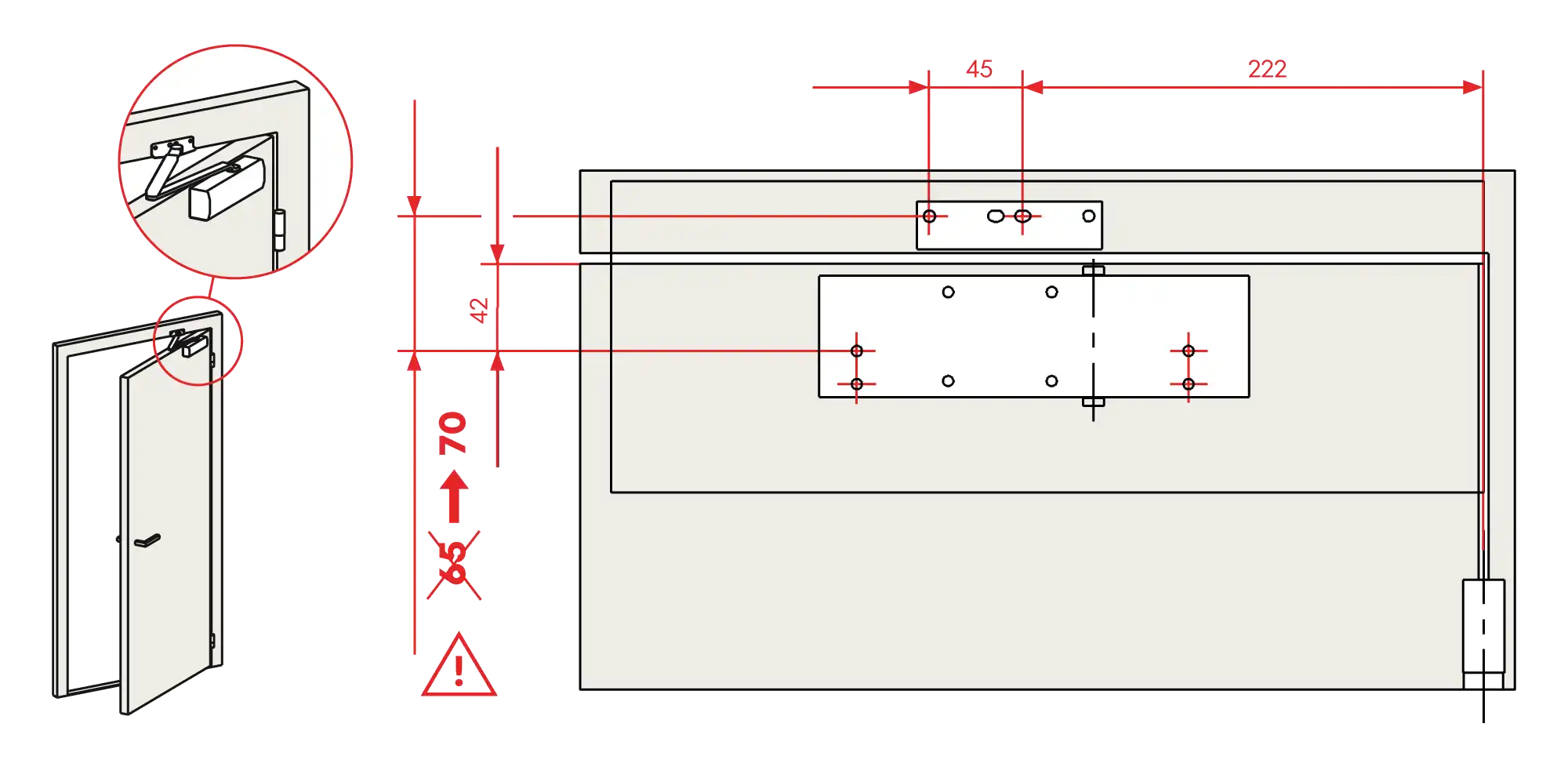 Instalación montaje normal bisagra derecha DIN R