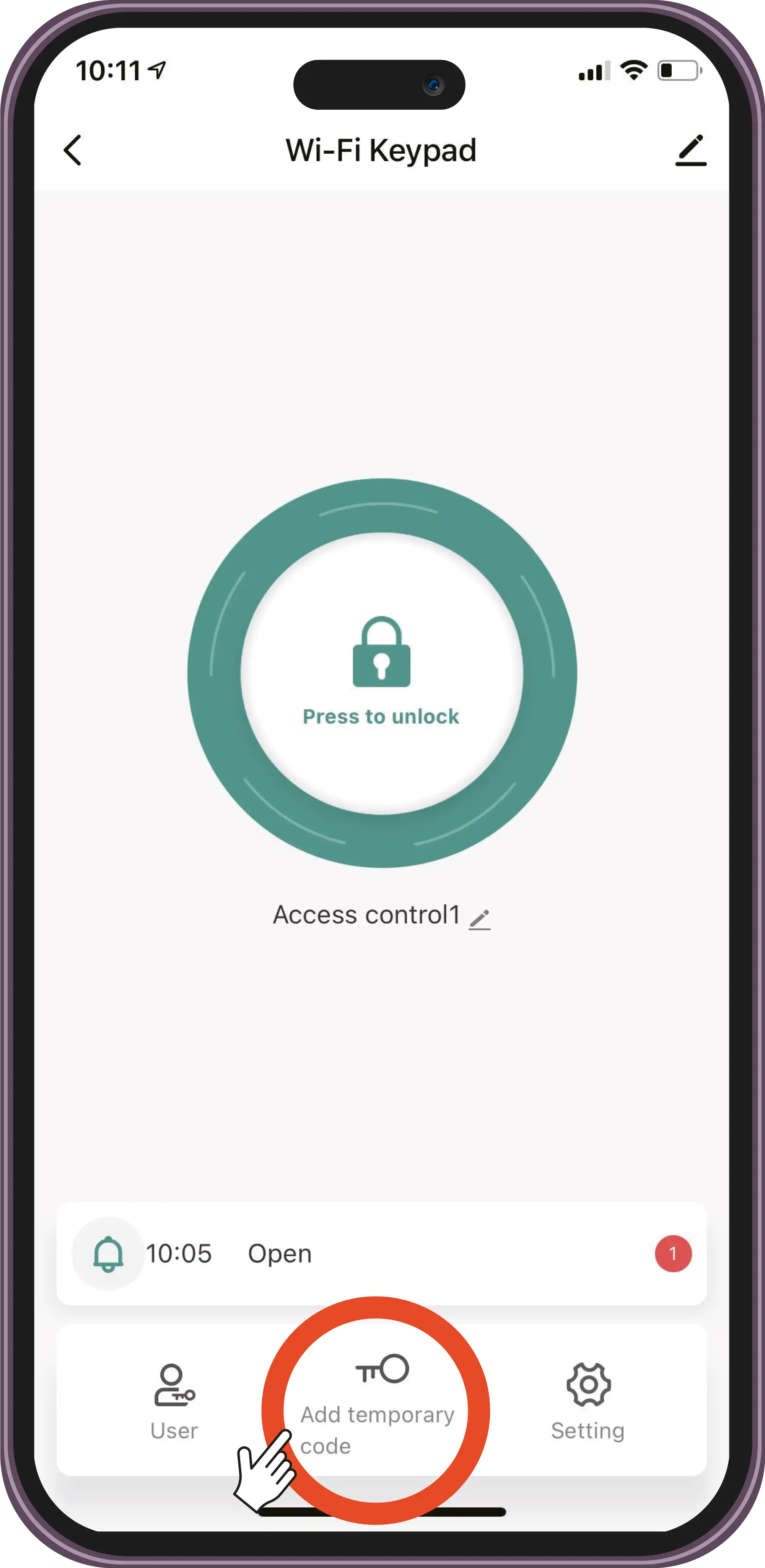 Añadir un codigo temporal