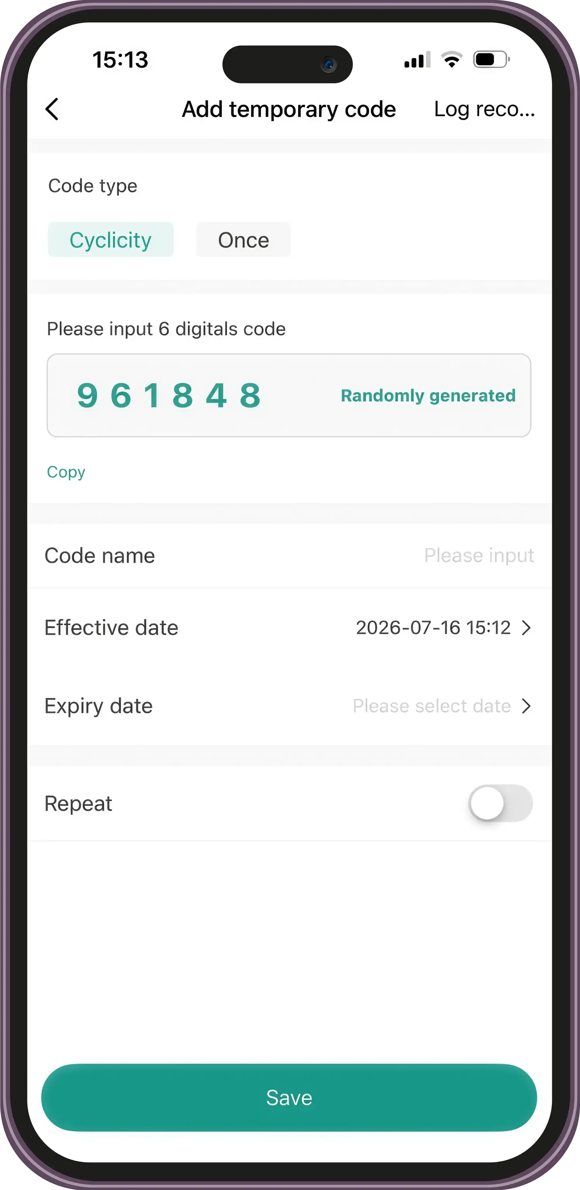 Add a Temporary Code